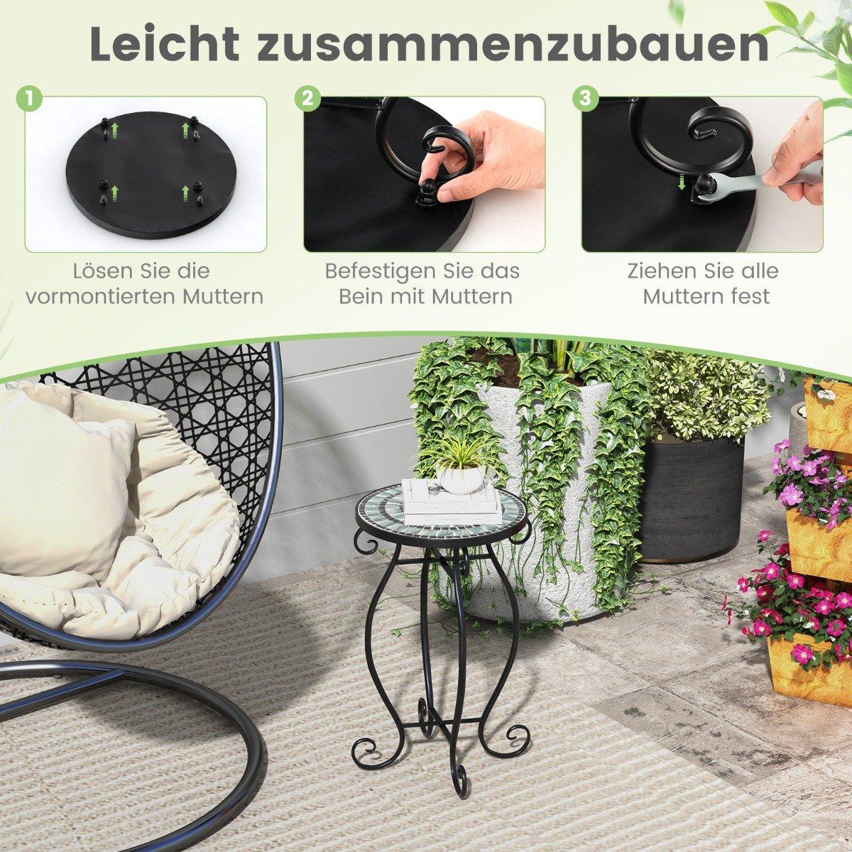 Round side table mosaic table made of metal and ceramic ∅30 x 50 cm for balcony, terrace, garden