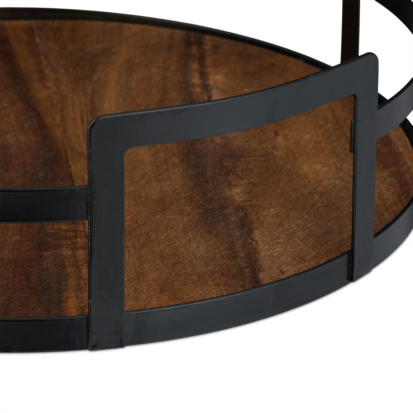 Round tray in wood and iron