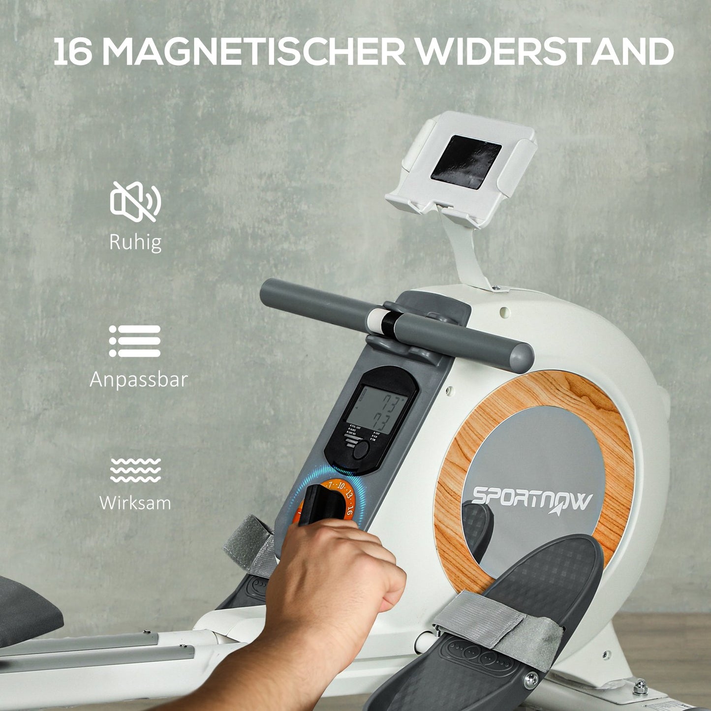 Magnetic rowing machine for the home with 16 resistance levels