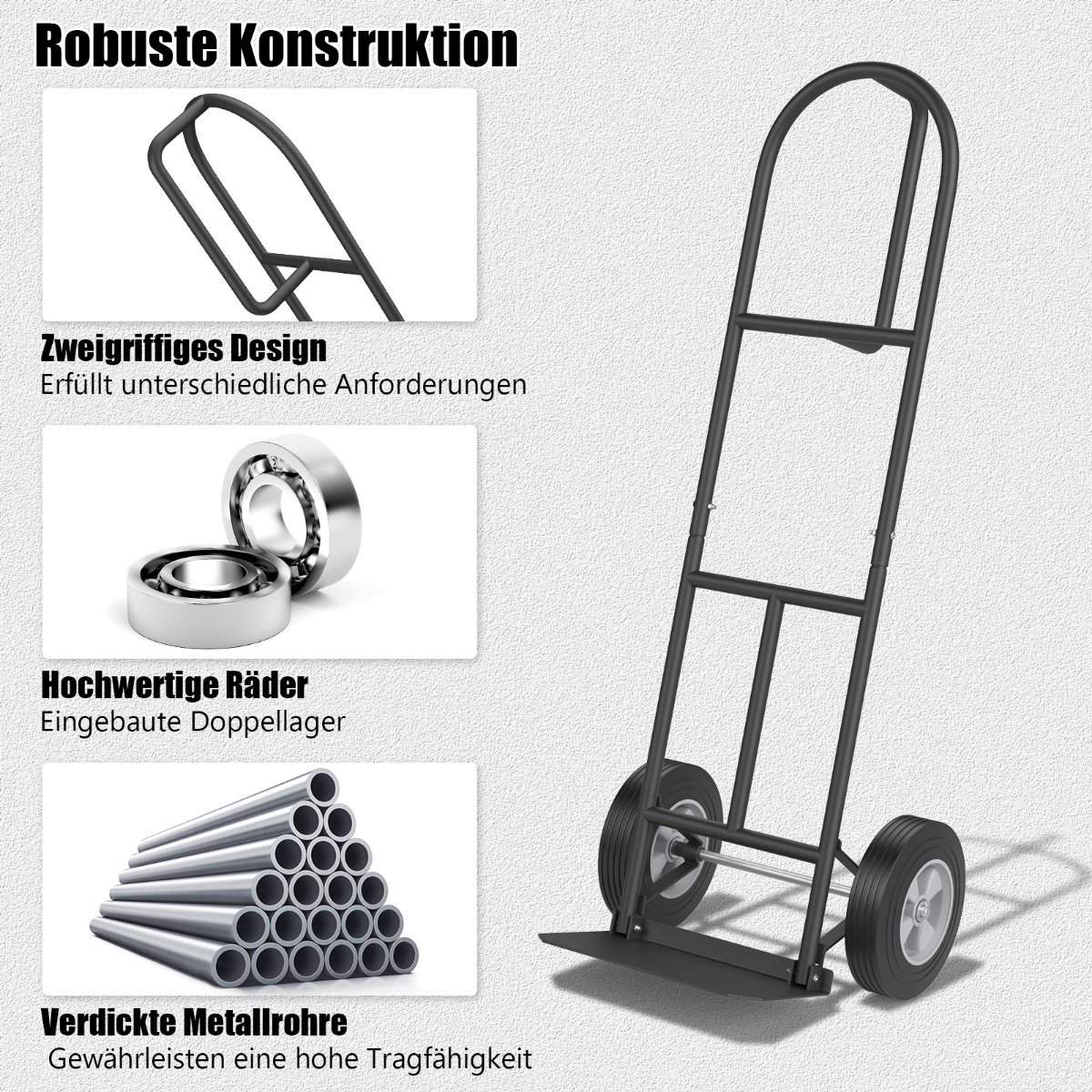 Sack truck with P-handle forklift truck with high backrest 51 x 48 x 132 cm black