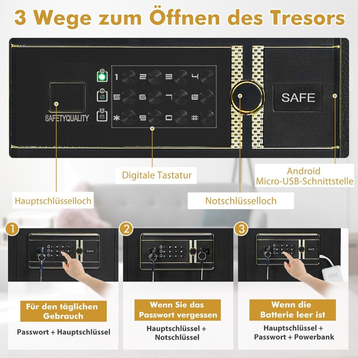 Safe Electronic Safe Cabinet with Digital Keyboard 45 L Safe Safe 36 x 31 x 41 cm Black