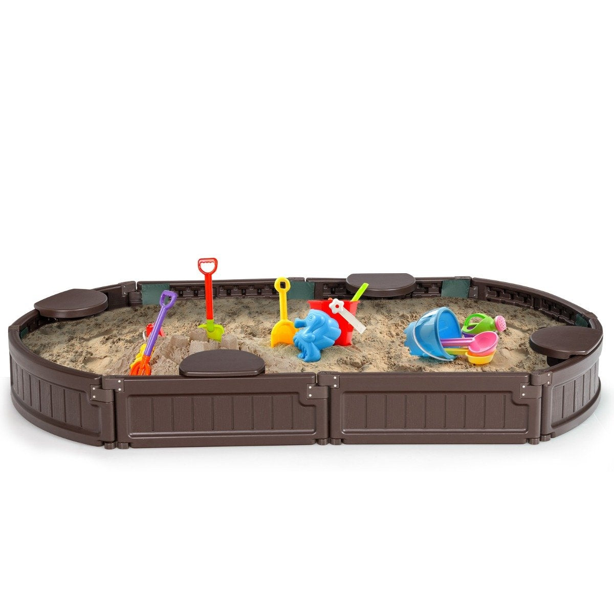 Sandbox sandpit with waterproof cover 183 x 105 x 21 cm brown