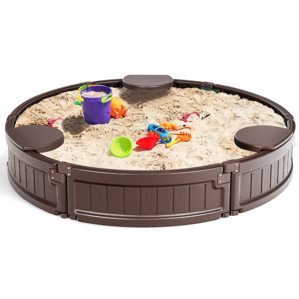 Sandpit 120 cm Large round sandpit 120 x 120 x 21 cm brown