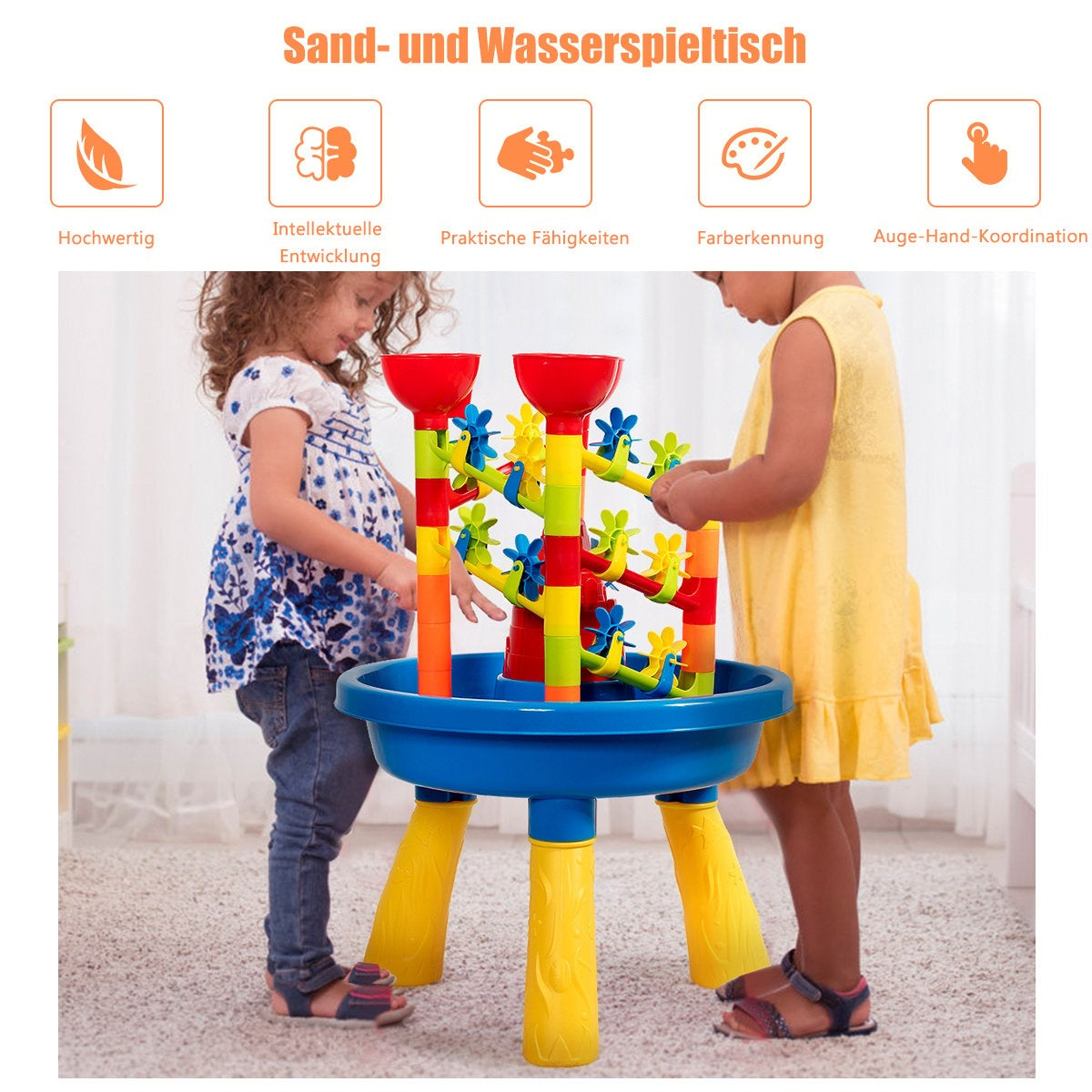 Sandpit table 2-in-1 beach toy set with sand shovel 46 x 46 x 66 cm