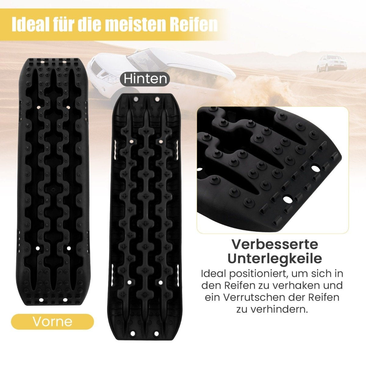 Sand sheets off-road 2 pieces traction aid tire ladder for sand/mud/snow 107 x 31 x 7 cm black