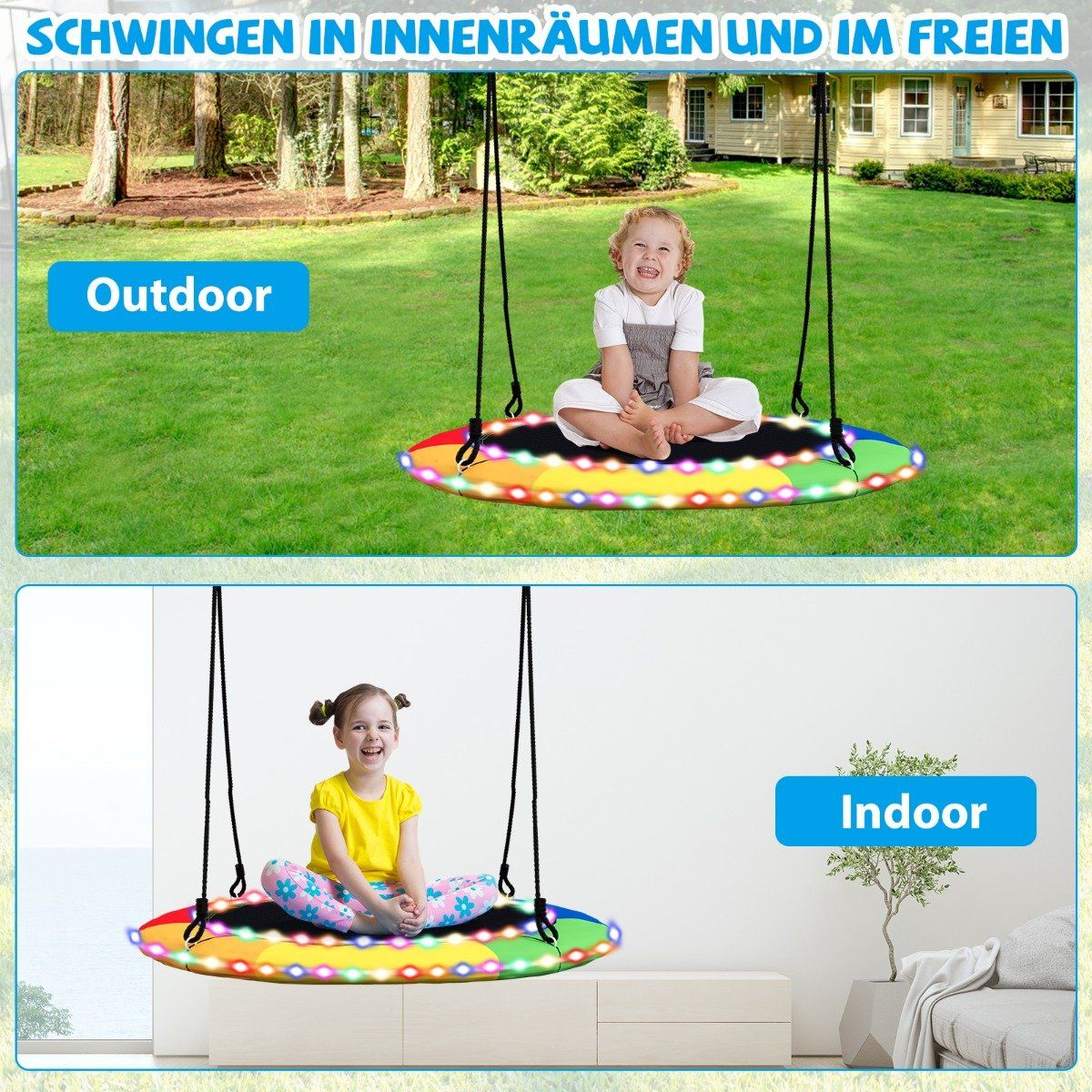 Saucer swing with a diameter of 100 cm can hold up to 300 kg LED swing for children & adults rainbow color