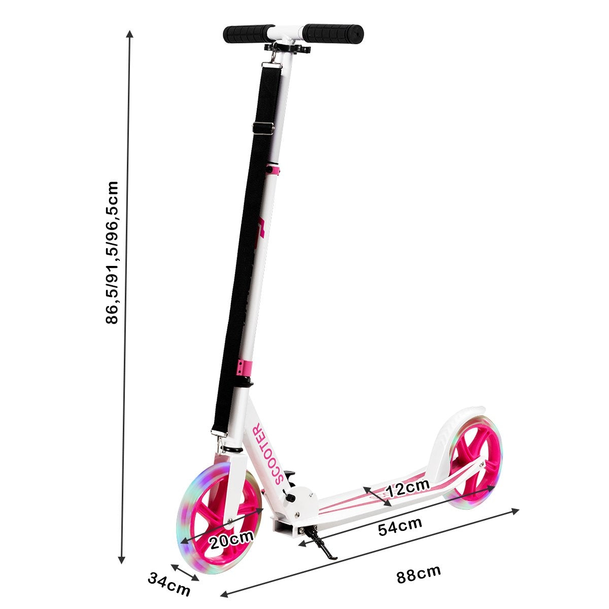 Scooter scooter foldable kick scooter height adjustable 100kg load capacity kick scooter with 2 LED wheels pink