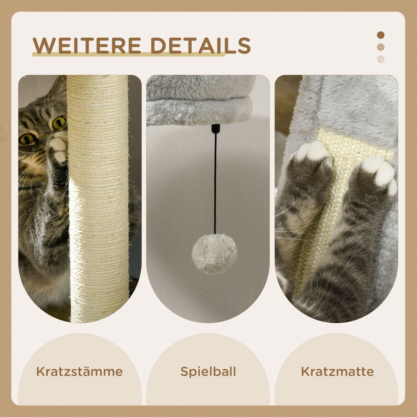 Cat tree 141.5 cm with cave, play ball, bed and sisal