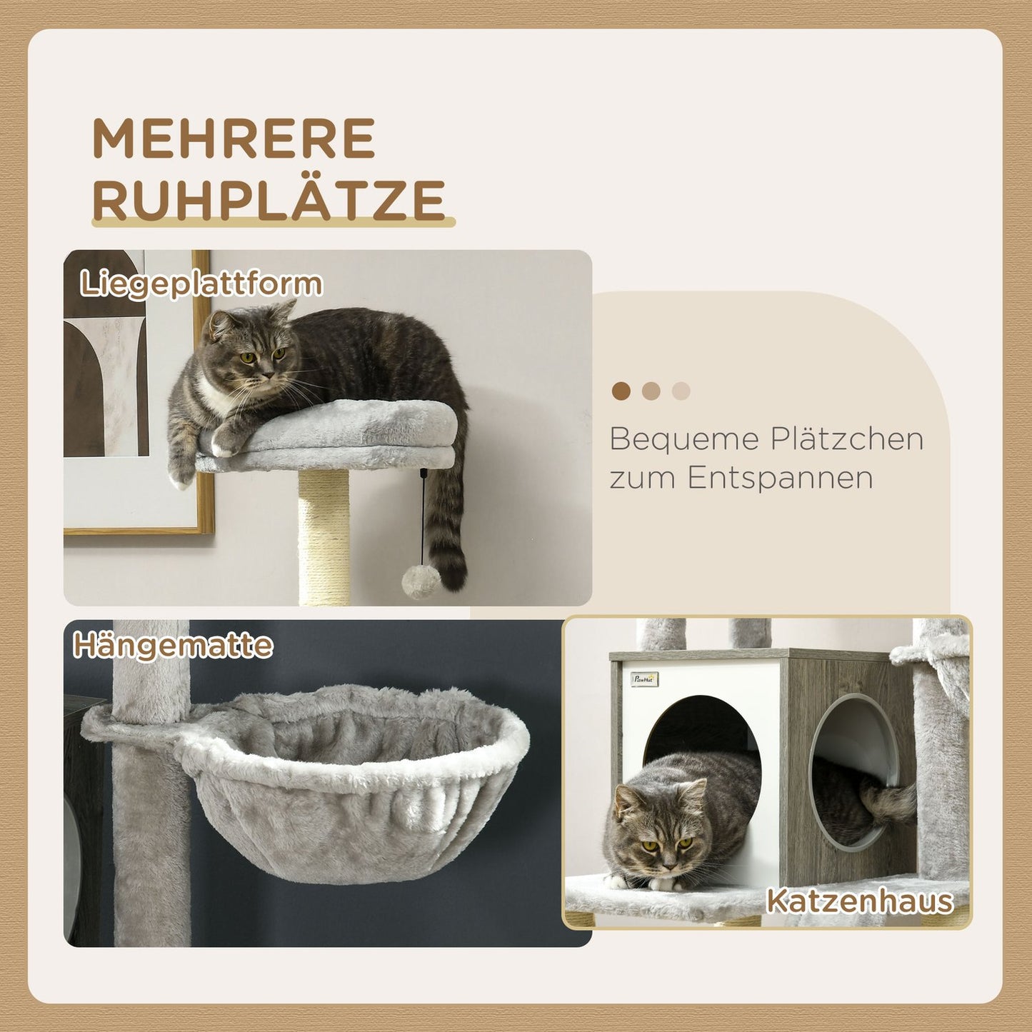 Cat tree 141.5 cm with cave, play ball, bed and sisal