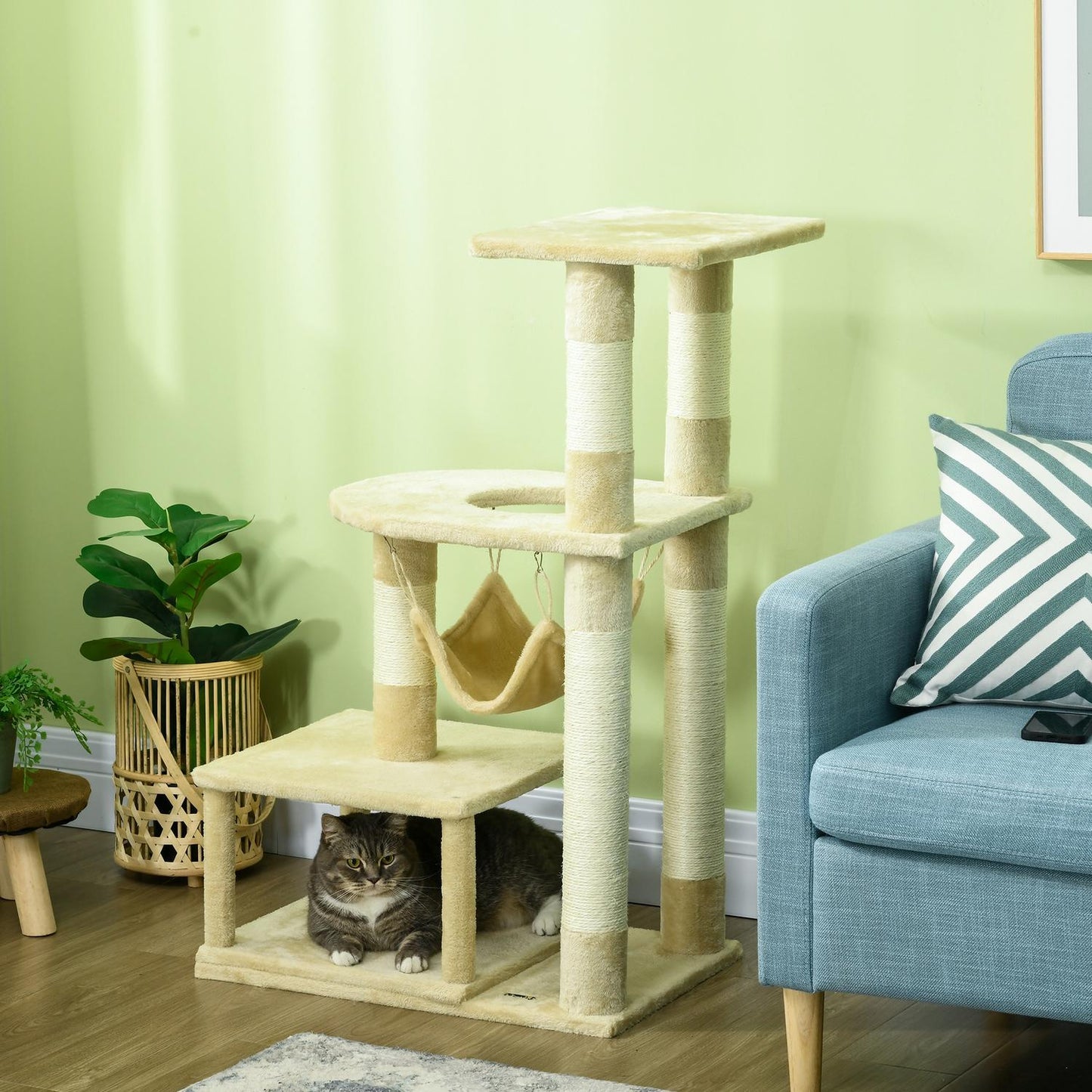 Cat scratching post - 99 cm plush tree with bed and cave