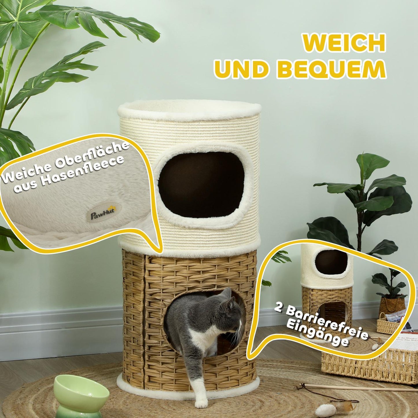 Three-Tier Cat Tree with Sisal Post, Cream White, 80 cm