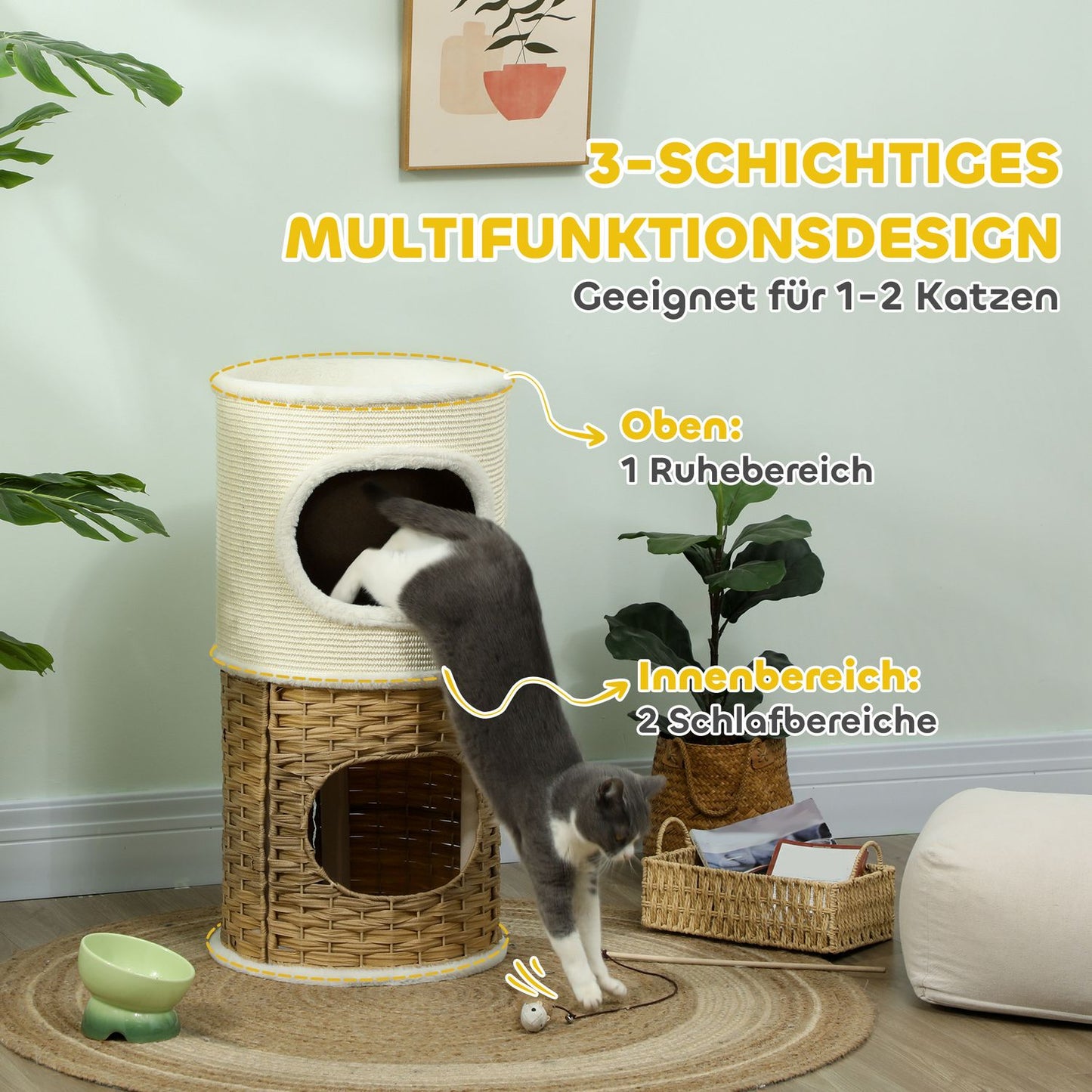 Three-Tier Cat Tree with Sisal Post, Cream White, 80 cm