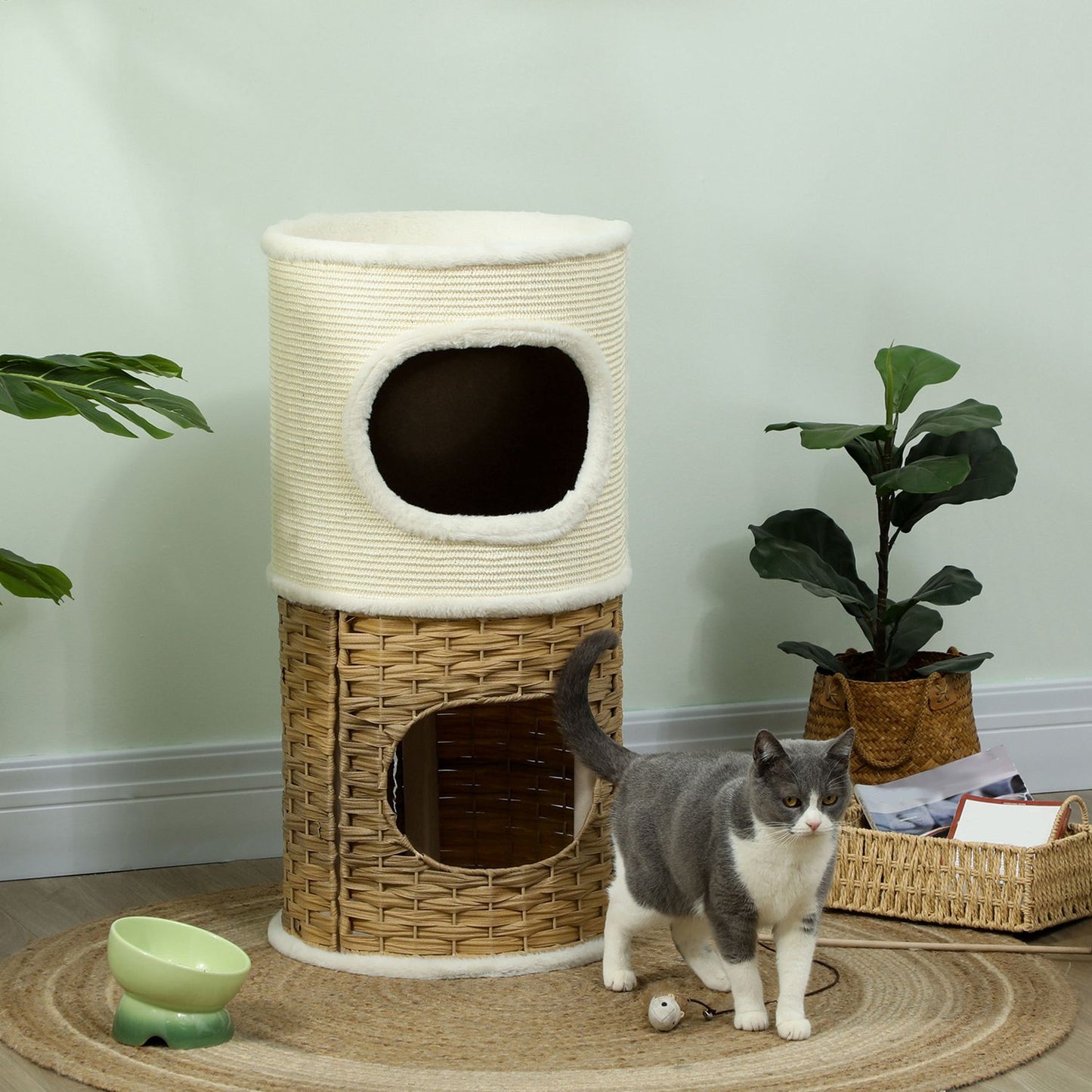 Three-Tier Cat Tree with Sisal Post, Cream White, 80 cm