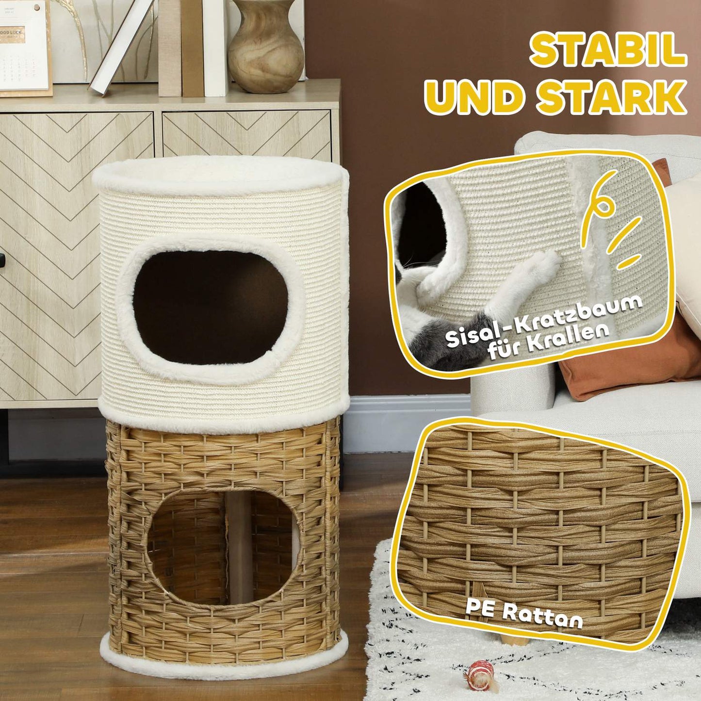 Three-Tier Cat Tree with Sisal Post, Cream White, 80 cm