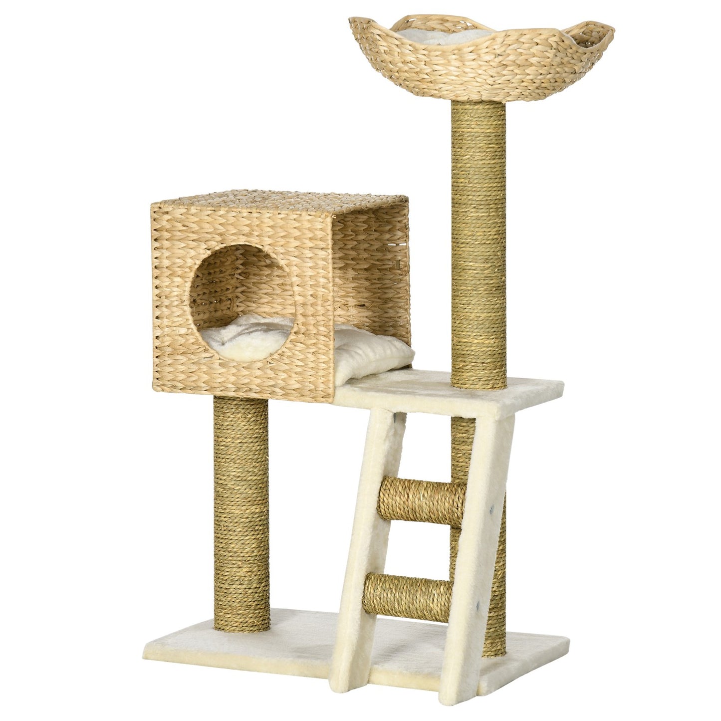 Cat tree with cave, bed, sisal poles and stairs