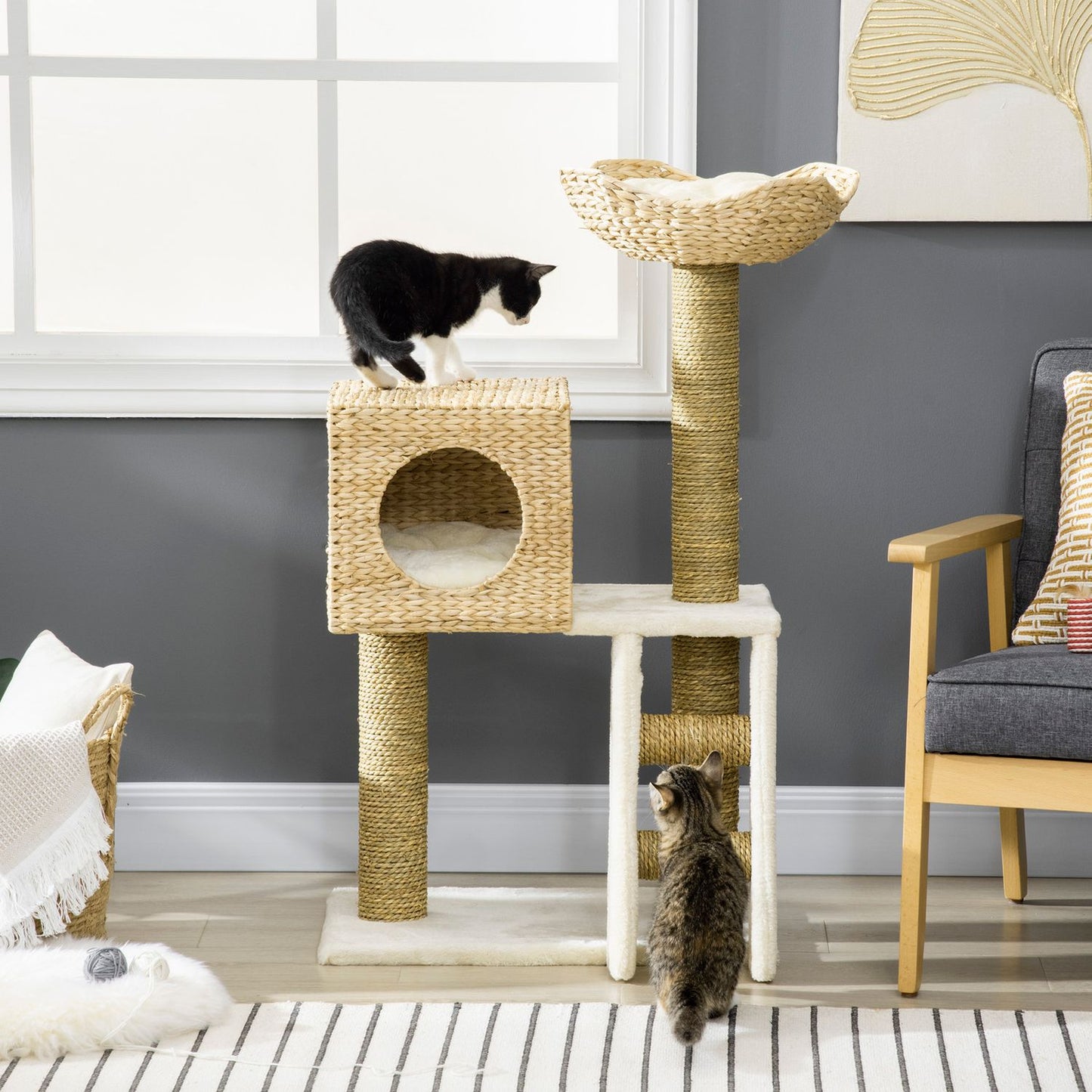 Cat tree with cave, bed, sisal poles and stairs