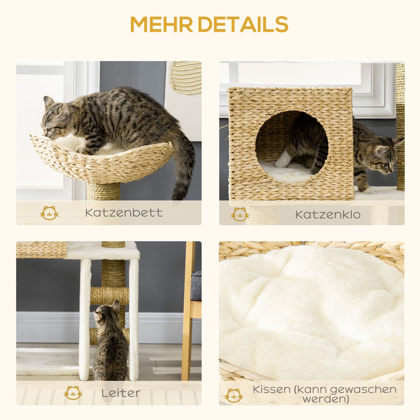 Cat tree with cave, bed, sisal poles and stairs