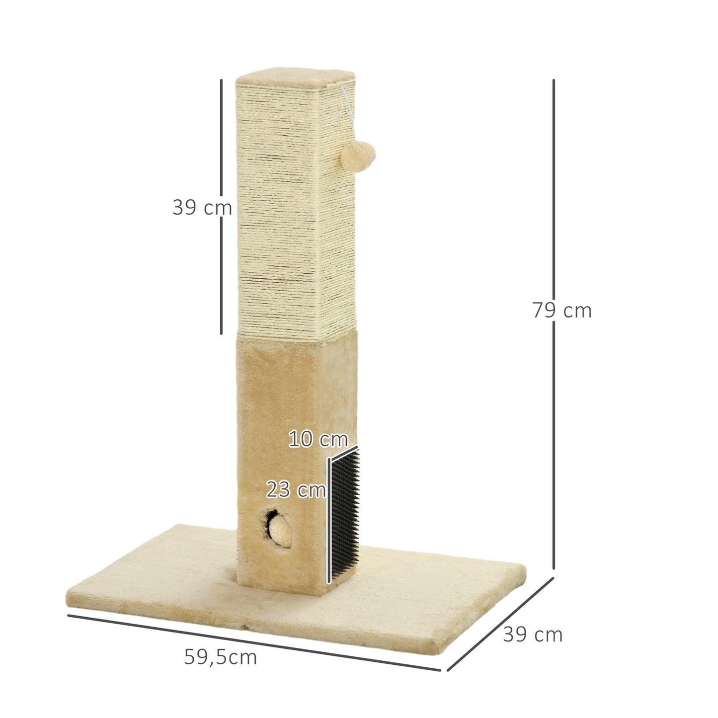 Beige cat scratching post, jute material, with play ball