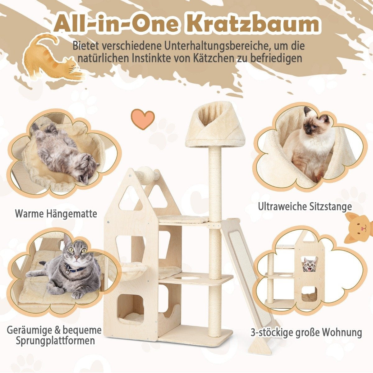 Scratching post cat paradise made of wood 111 x 42 x 155 cm natural