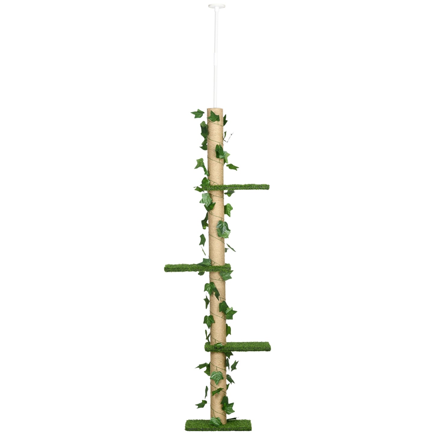 Adjustable jute cat tree, ceiling height 202-242 cm, green/yellow