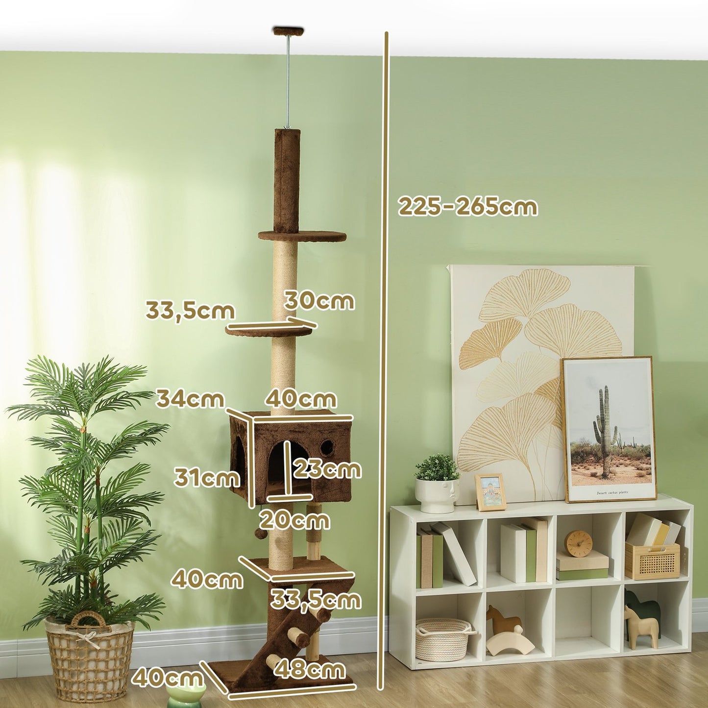 Ceiling-high cat tree with cave & play ball 225-265cm