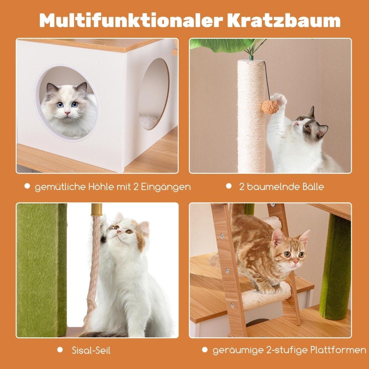 Scratching post with cat cabinet & cave & scratching board & artificial plant cat tree cat house