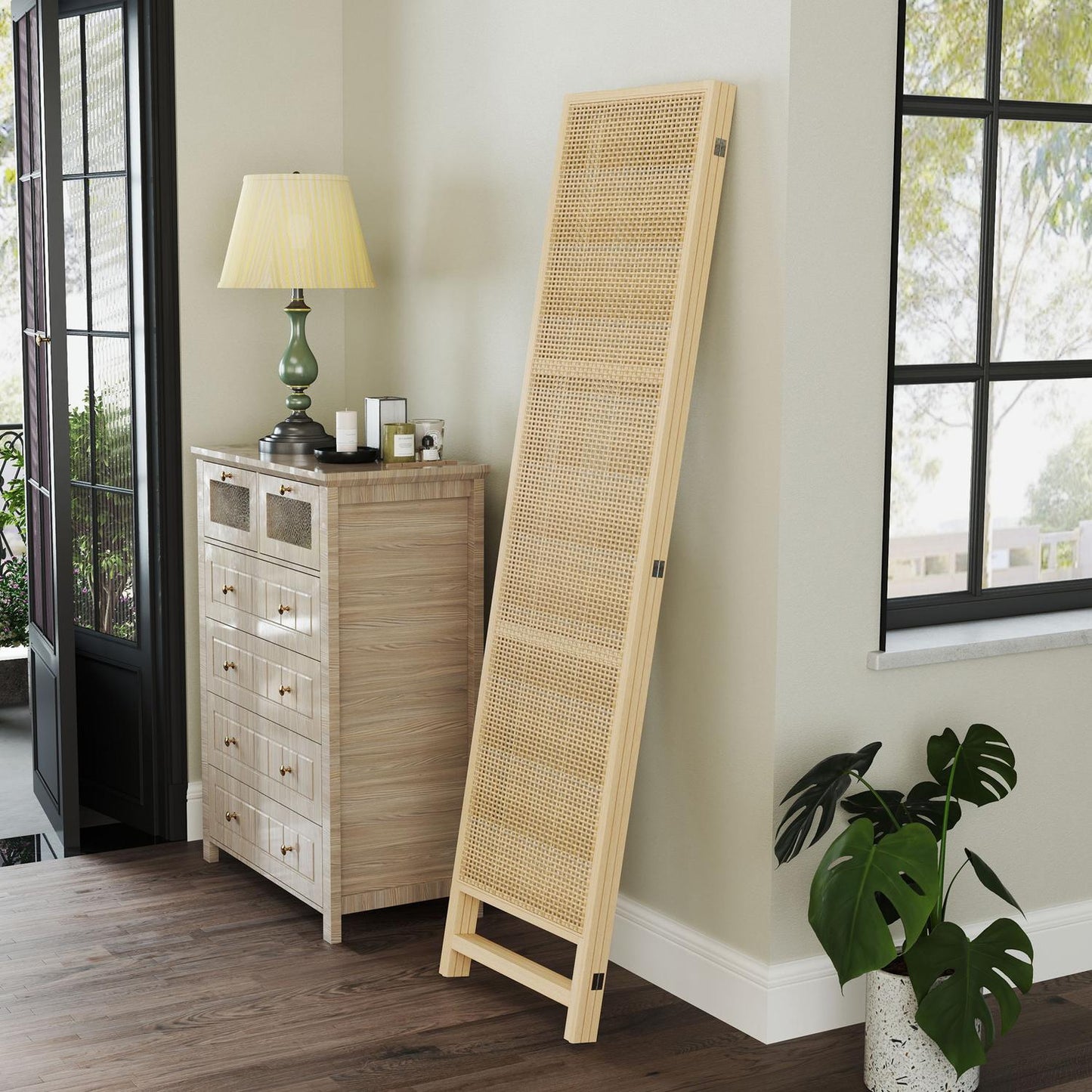 Foldable 3-panel rattan room divider - 135x180 cm Privacy screen