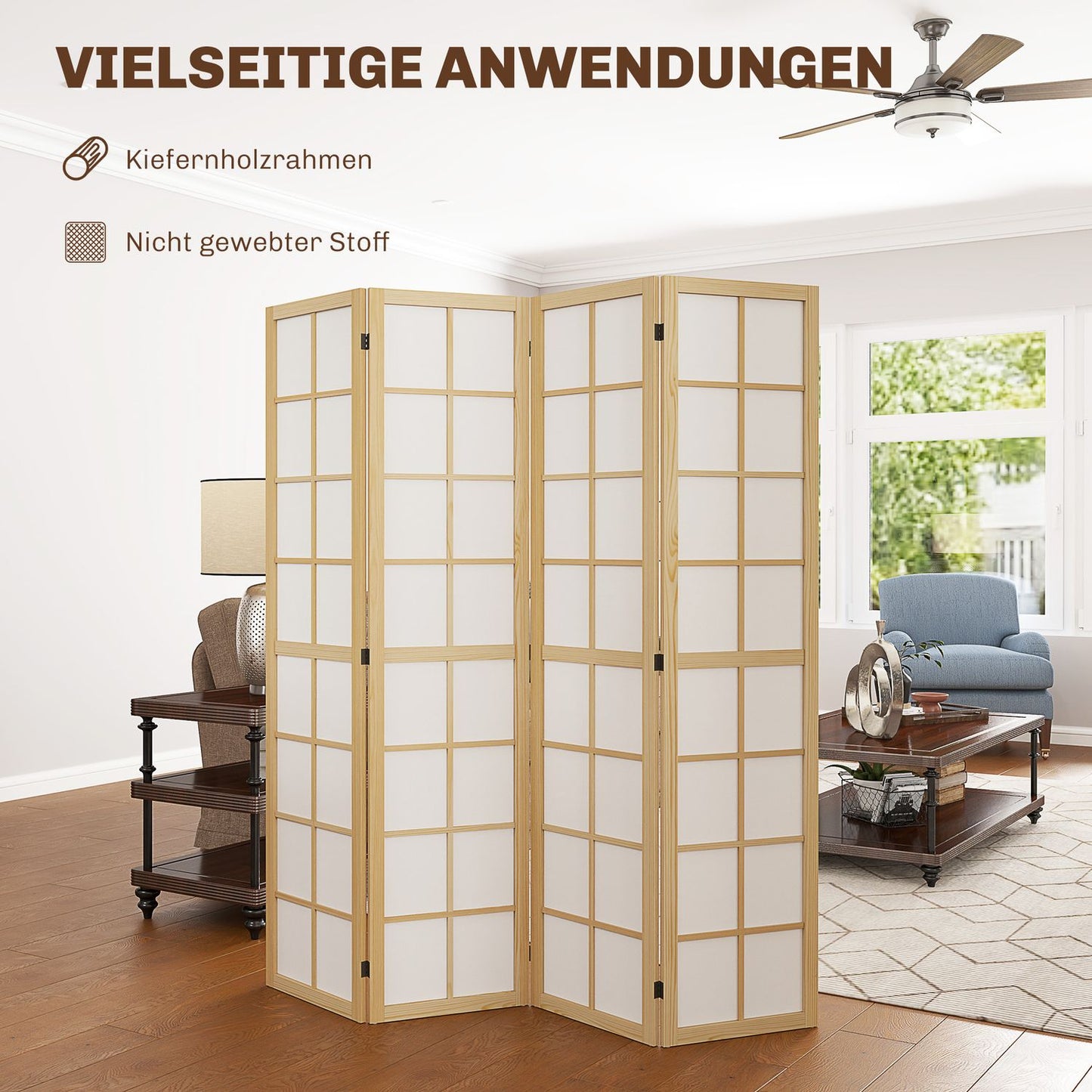 Foldable Room Divider Privacy Screen, Natural - 160x170 cm