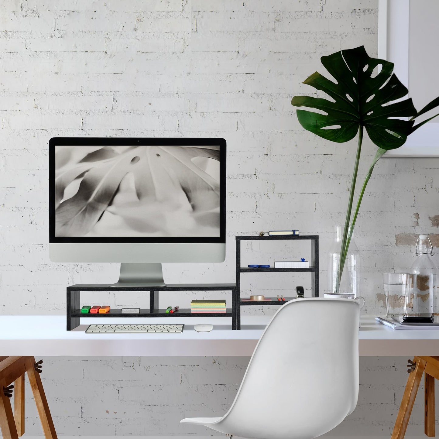Screen stand with shelves
