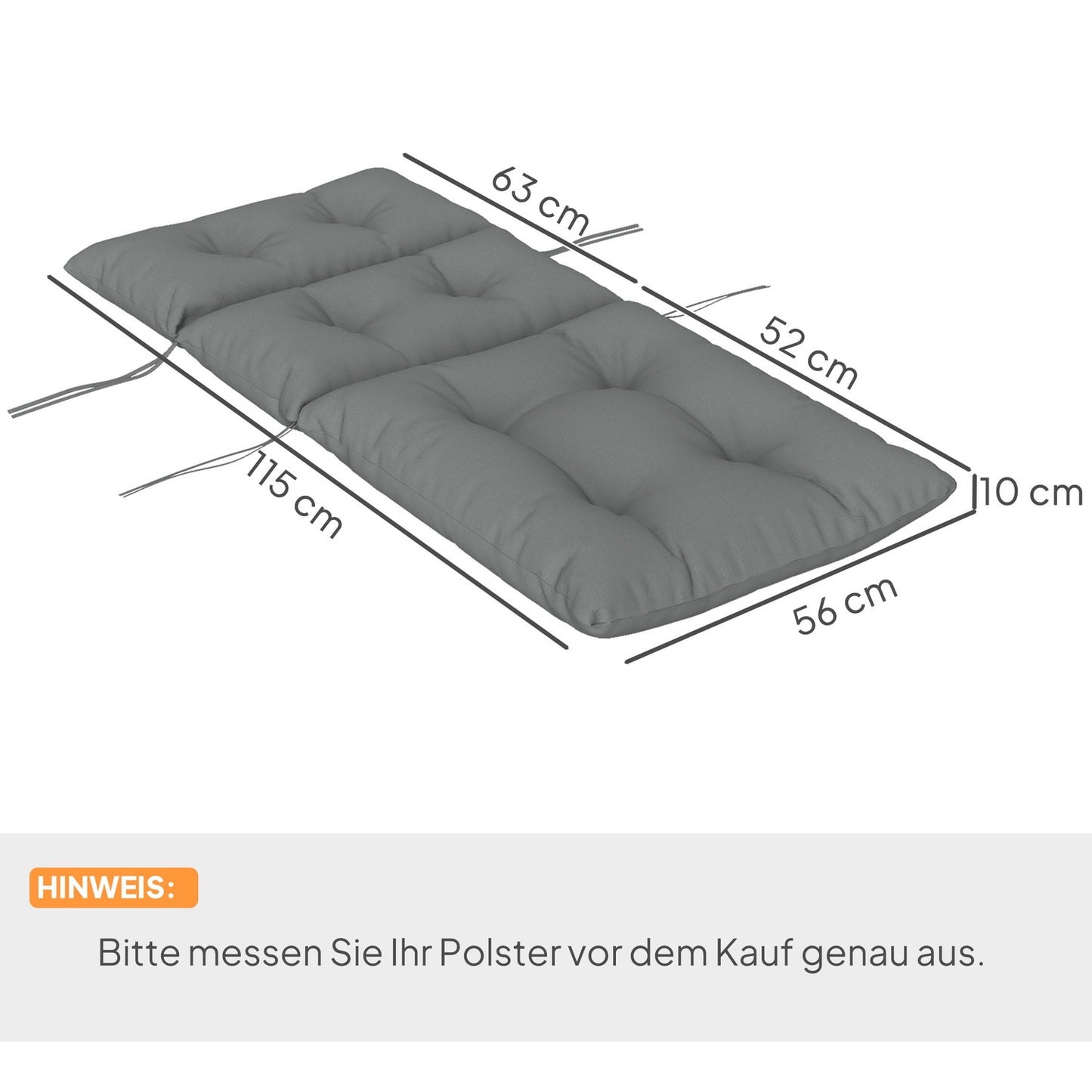 Seat cushion 115x56 cm, Water-repellent, Light grey