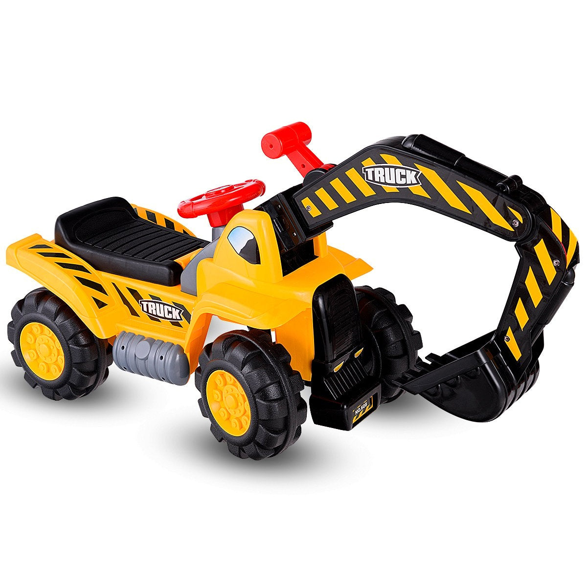 Seat excavator with built-in storage compartment & 3 stones & helmet children's excavator sand excavator ride-on yellow