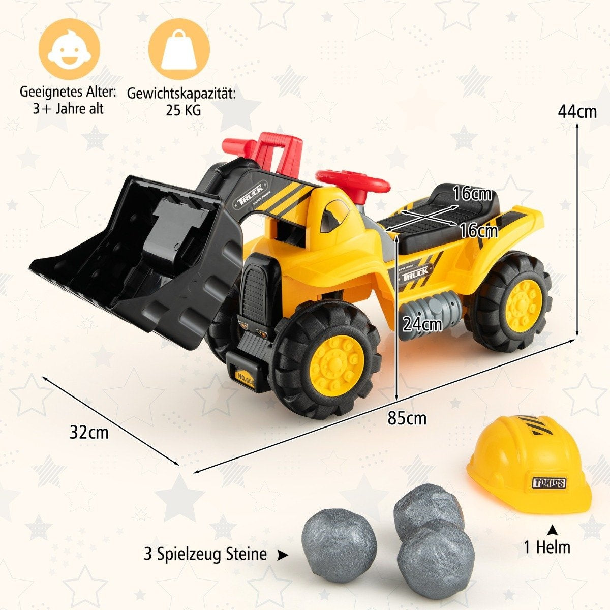 Seat excavator with built-in storage compartment children's excavator with 4 sound buttons excavator toy