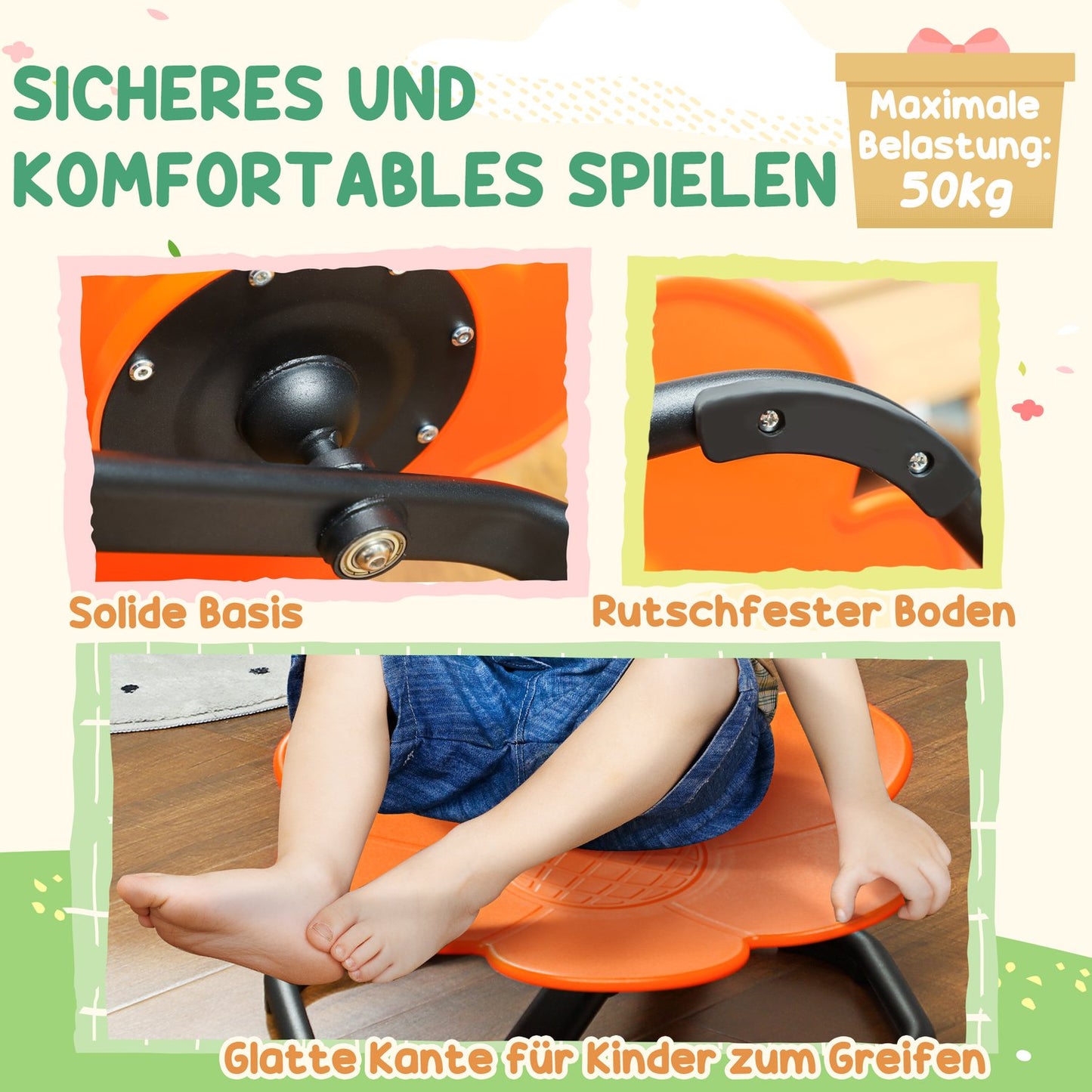 Sensory Kids Chair, Rotating Balance Seat, Plastic, Orange