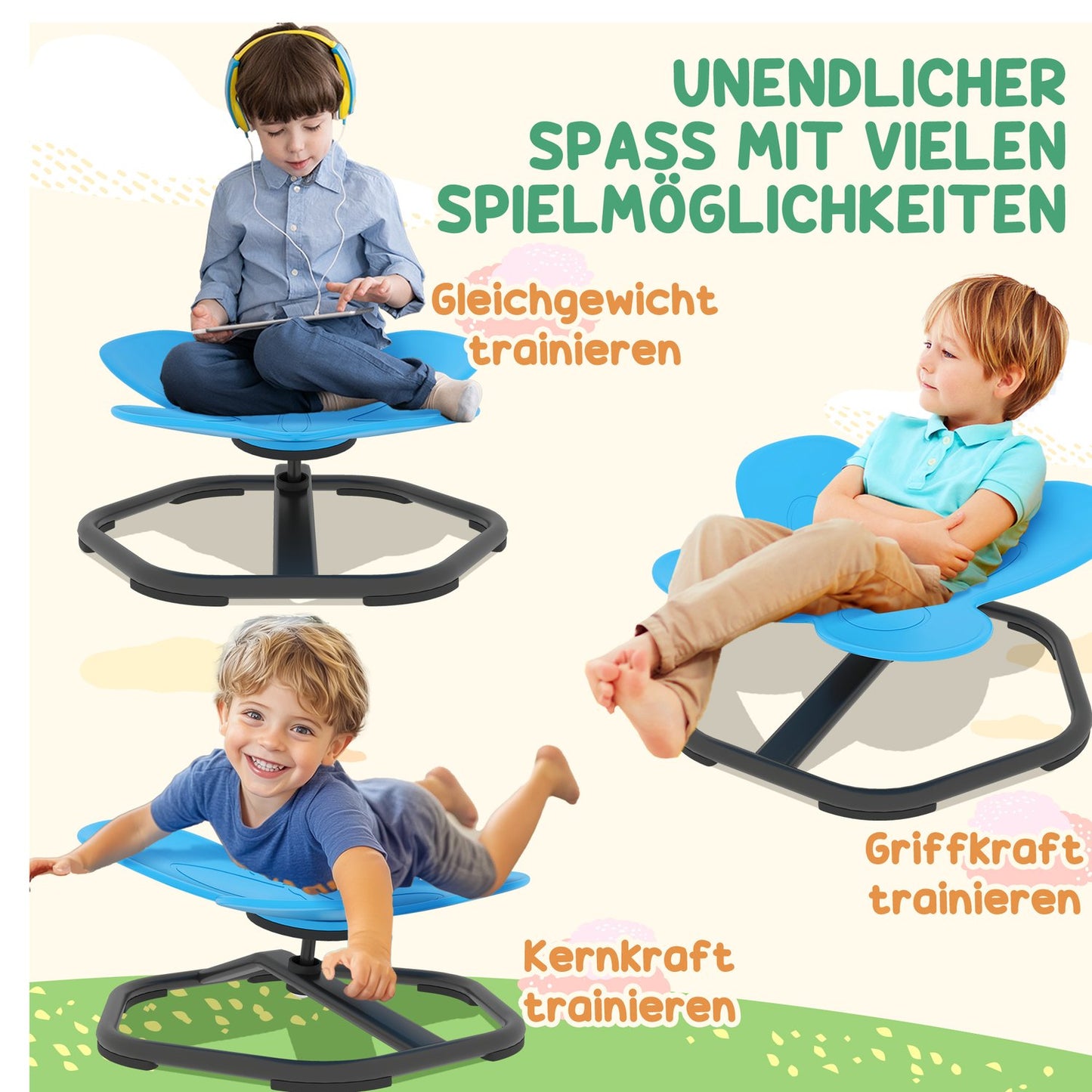 Sensory Spinning Chair for Kids, Butterfly Shape, Blue