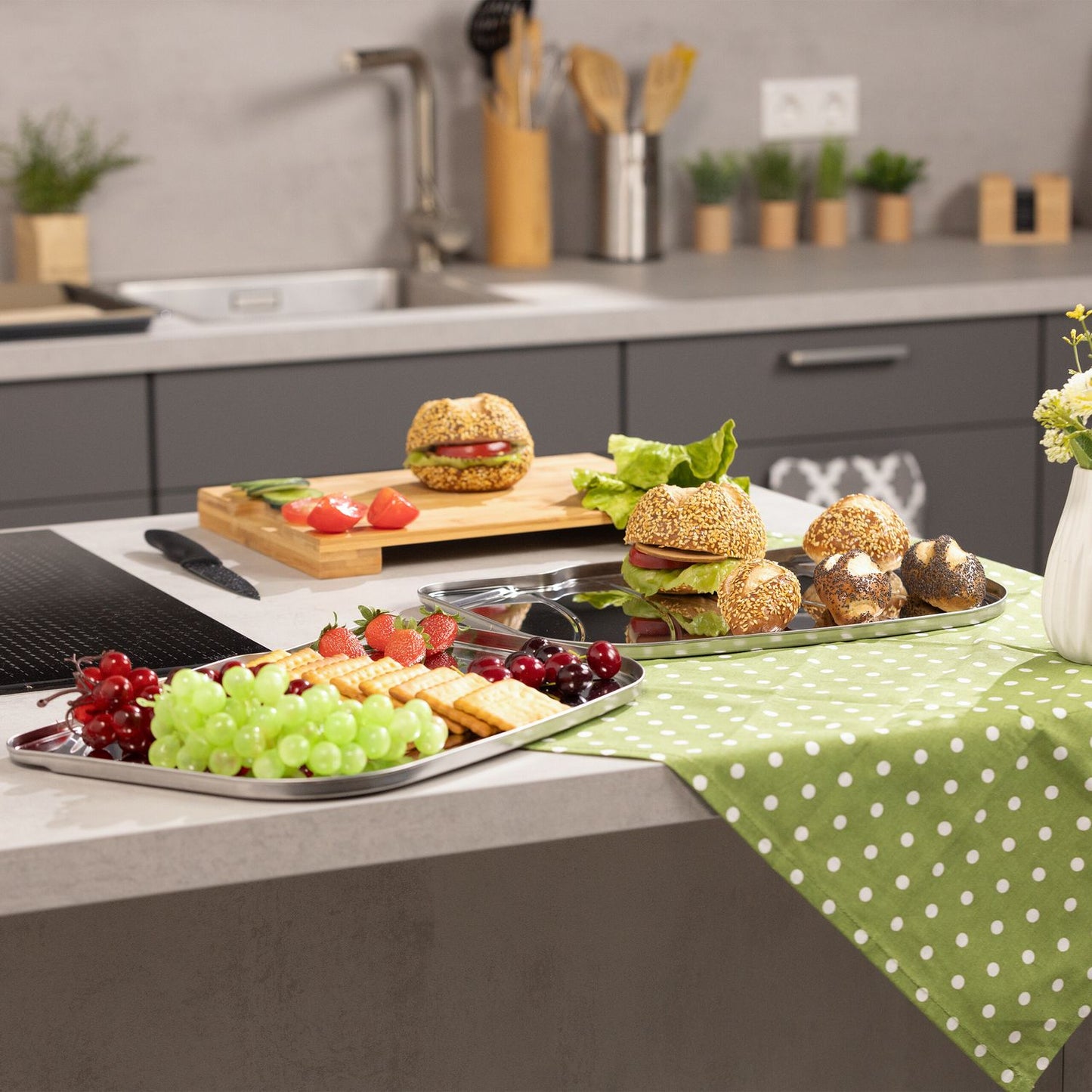 Serving plates in stainless steel - 3 pcs