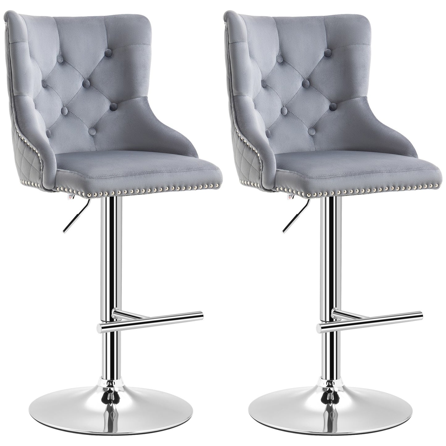 Adjustable swivel bar stools, set of 2 with footrests