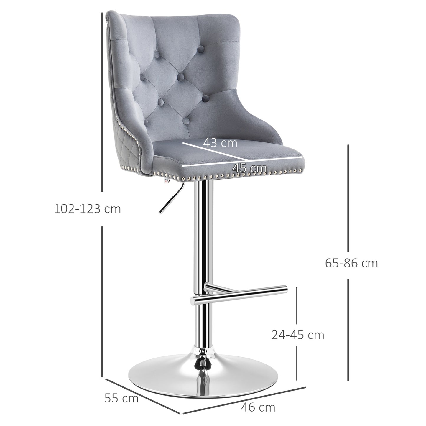 Adjustable swivel bar stools, set of 2 with footrests