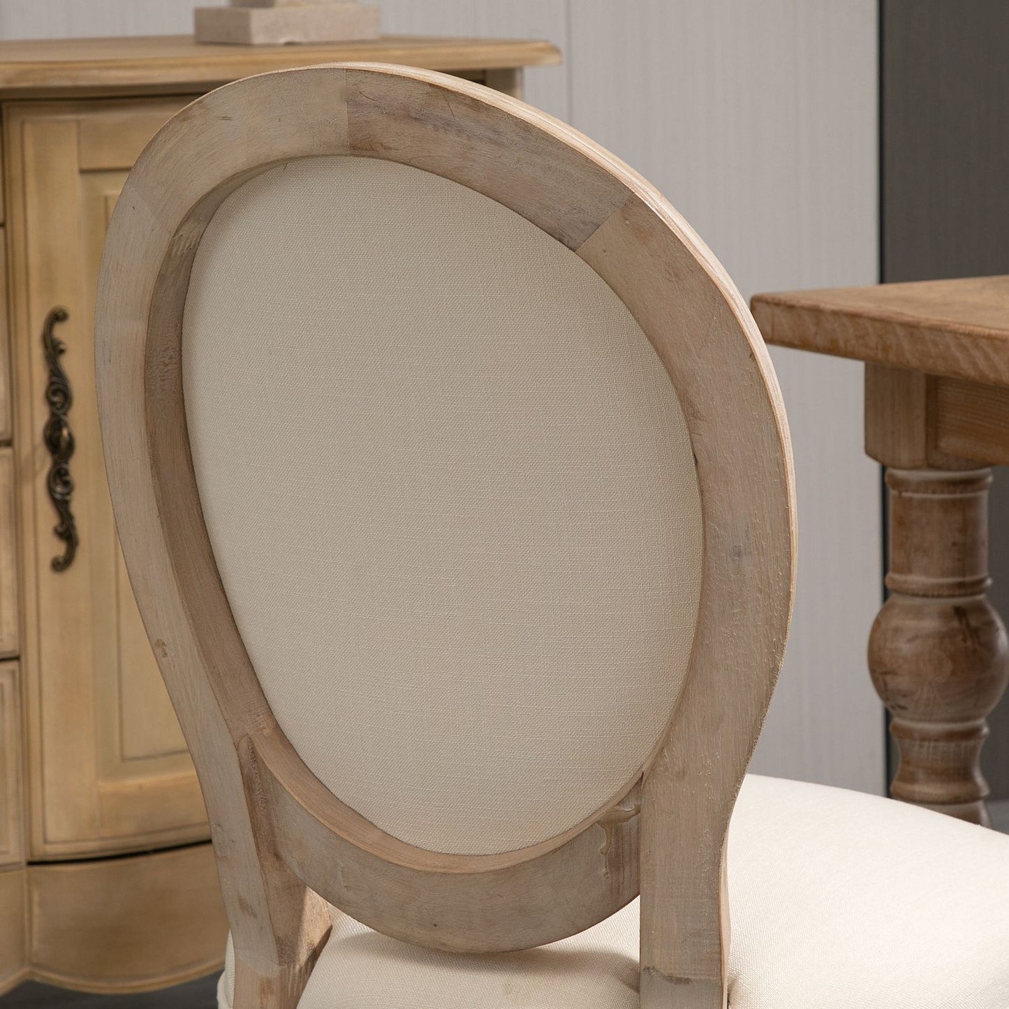 Cream white upholstered dining chairs, set of 2 - Linen Touch