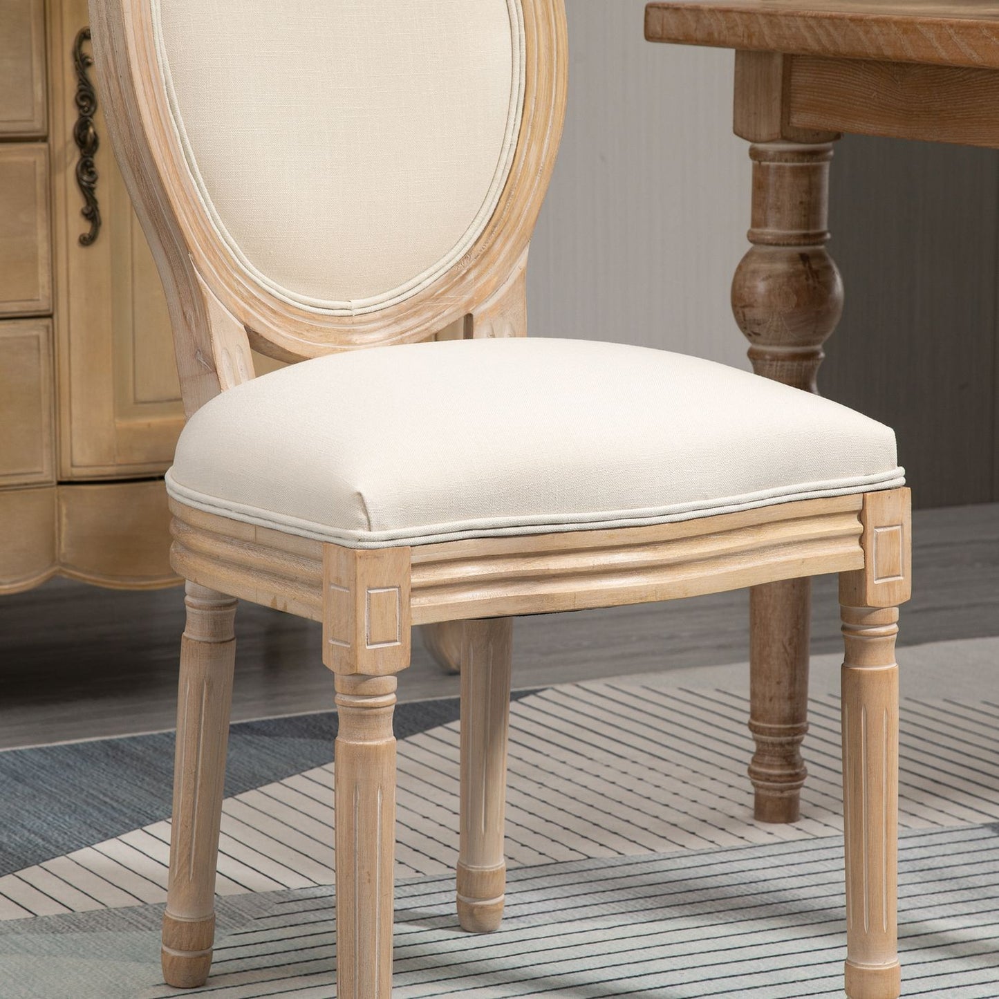 Cream white upholstered dining chairs, set of 2 - Linen Touch