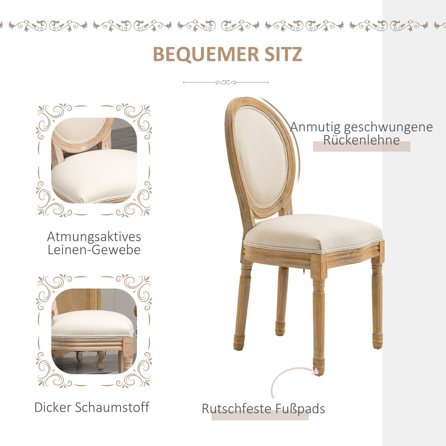 Cream white upholstered dining chairs, set of 2 - Linen Touch
