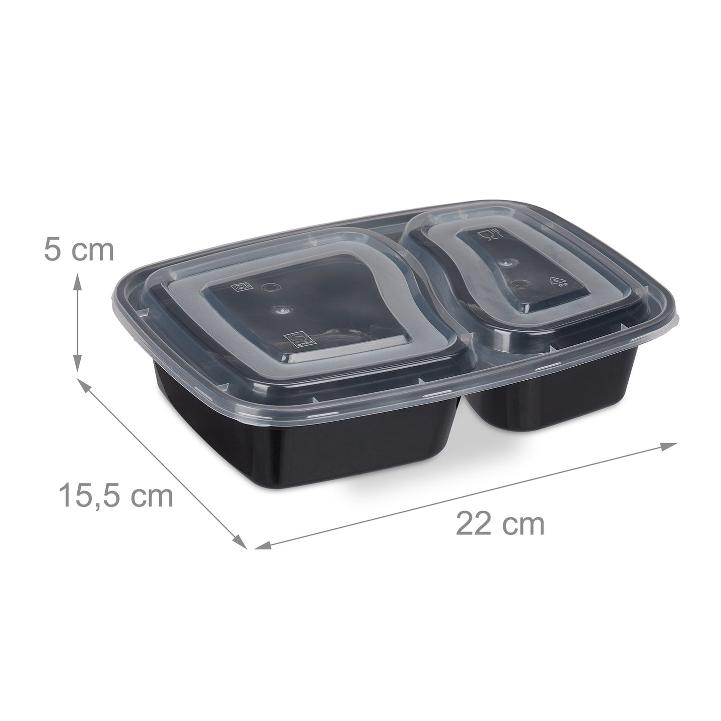 Set of 10 mealprep boxes, 2 compartments