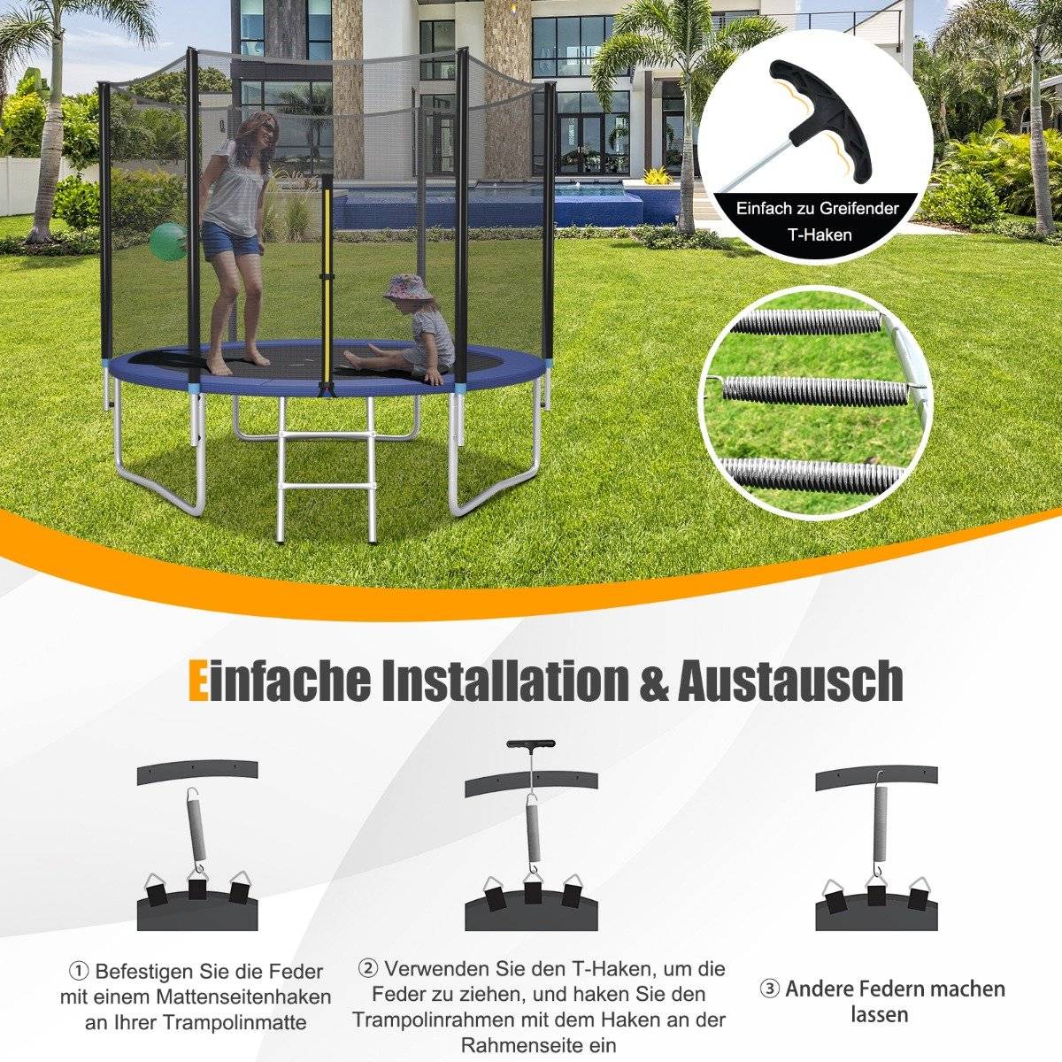 Set of 20 trampoline springs 14 cm heavy galvanized steel springs with T-hook pulling tool