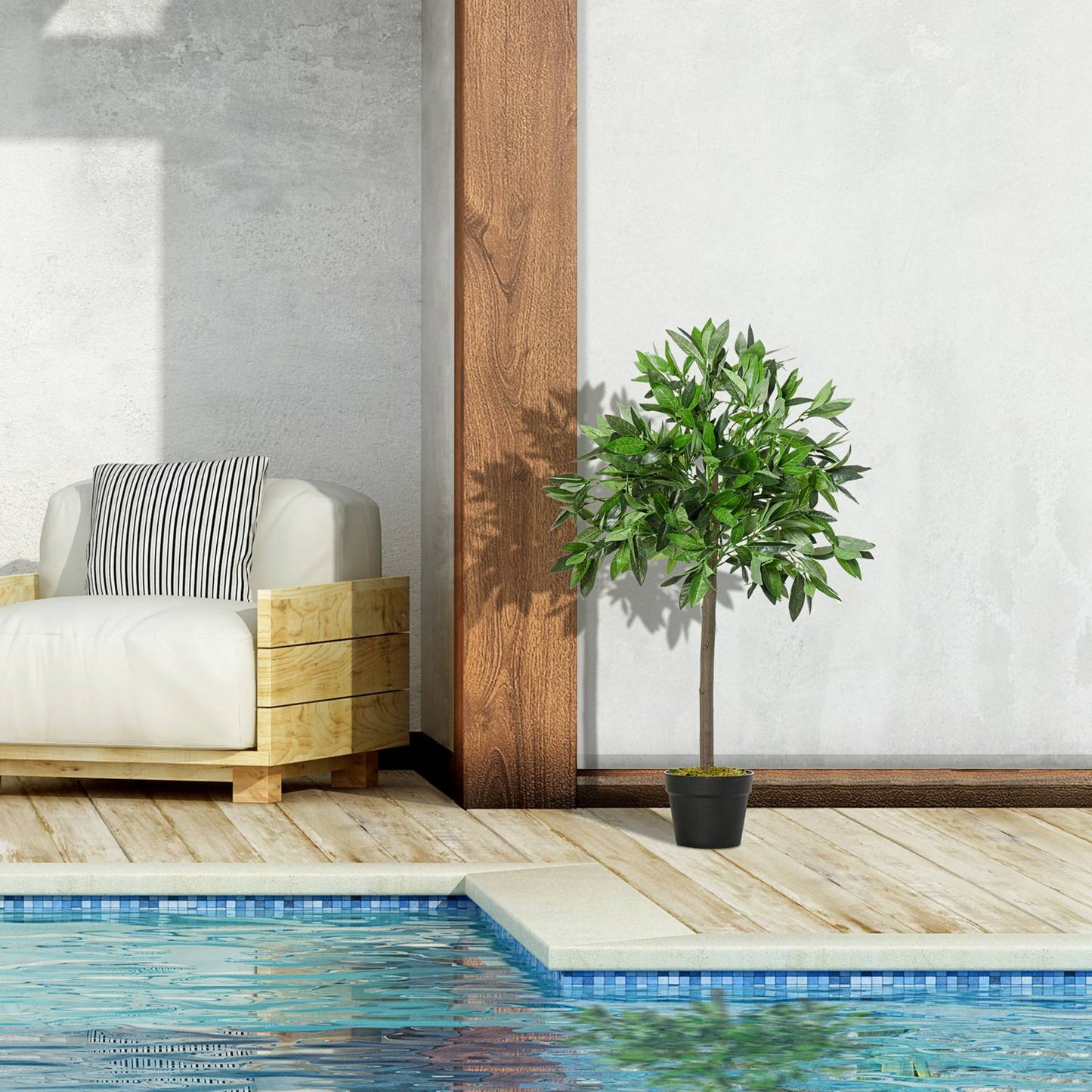 Artificial laurel tree set, 90cm, cement pot indoor/outdoor