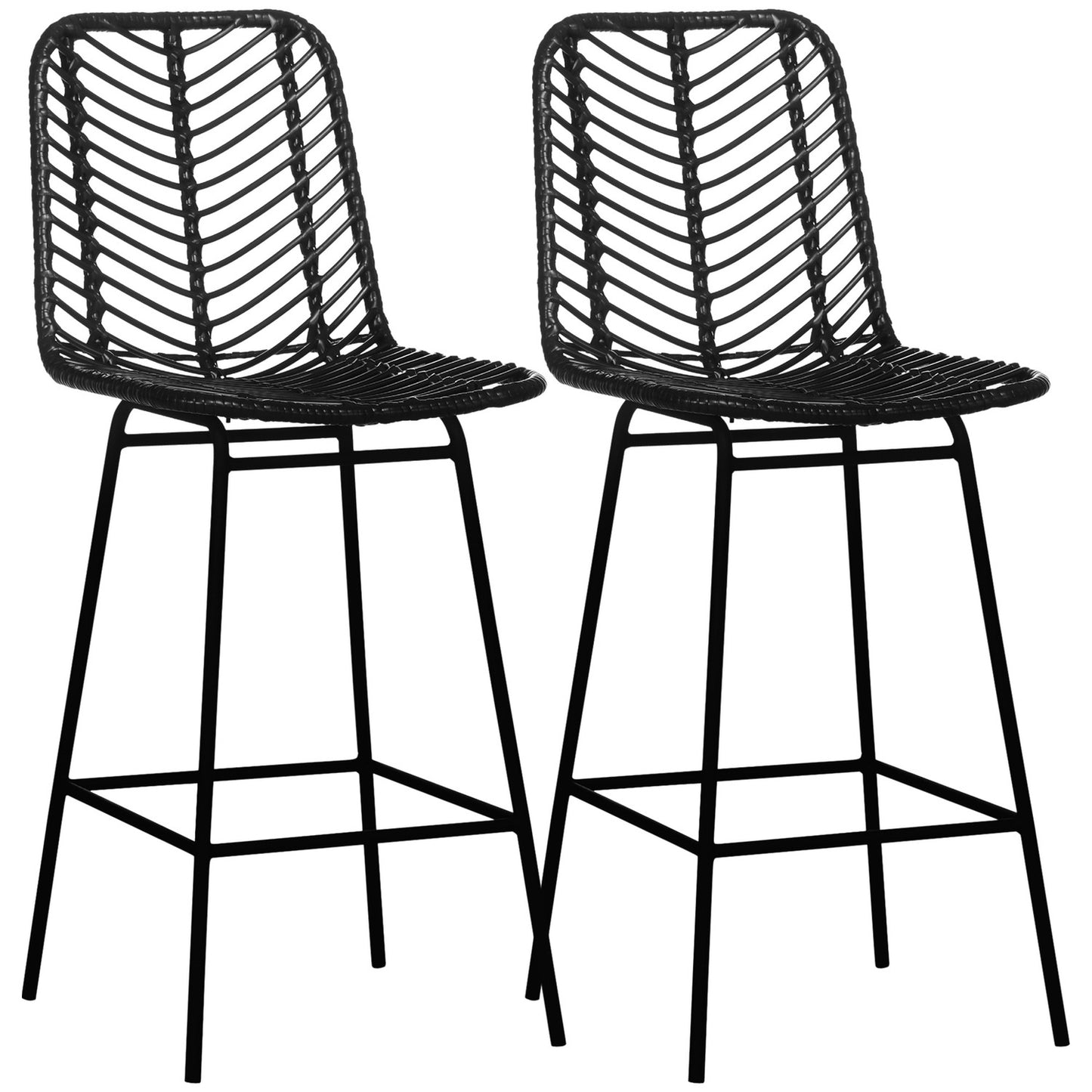 Black barstools, legs and footrests in steel, 2-pack