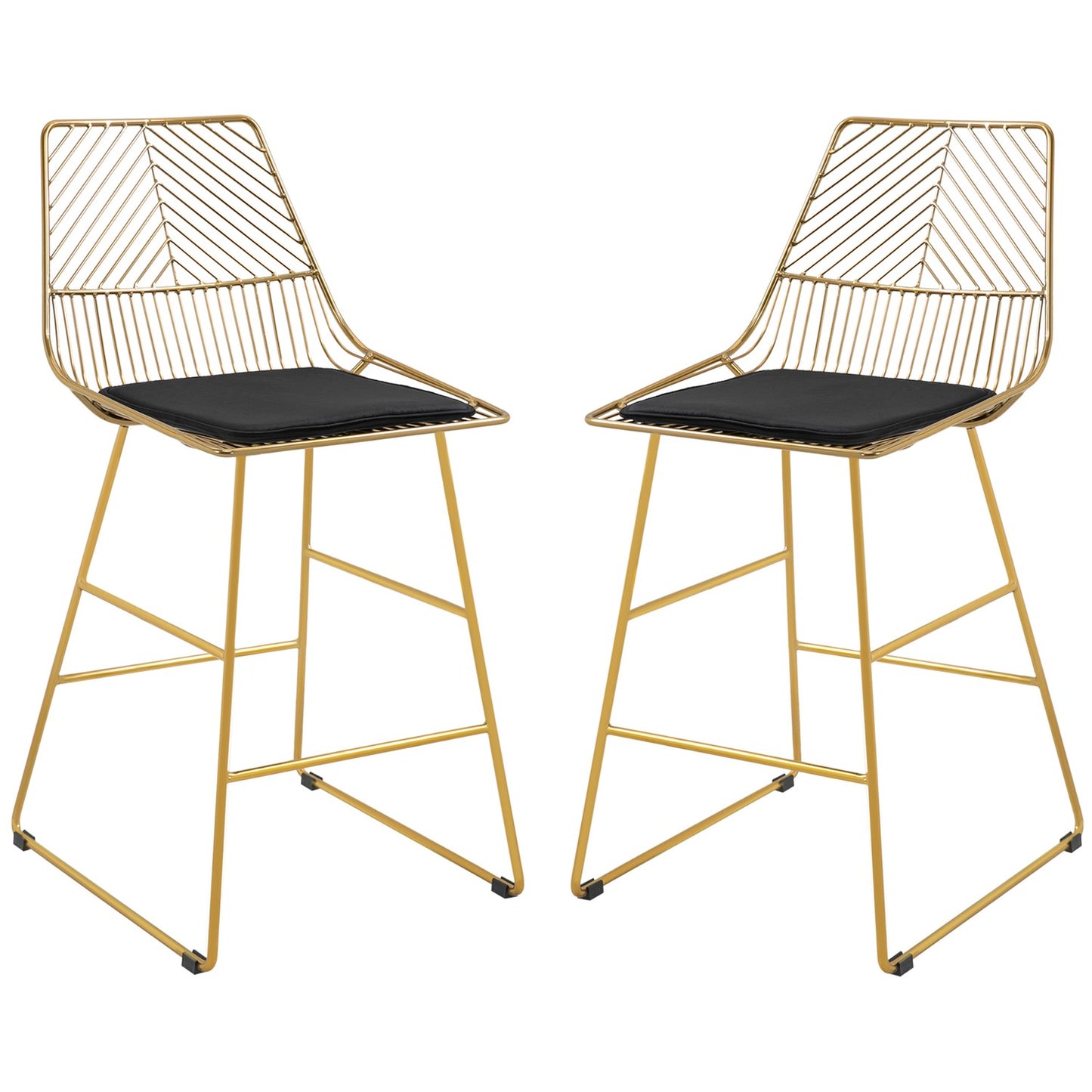 Set of 2 bar stools, gold steel legs, 46x56x95 cm