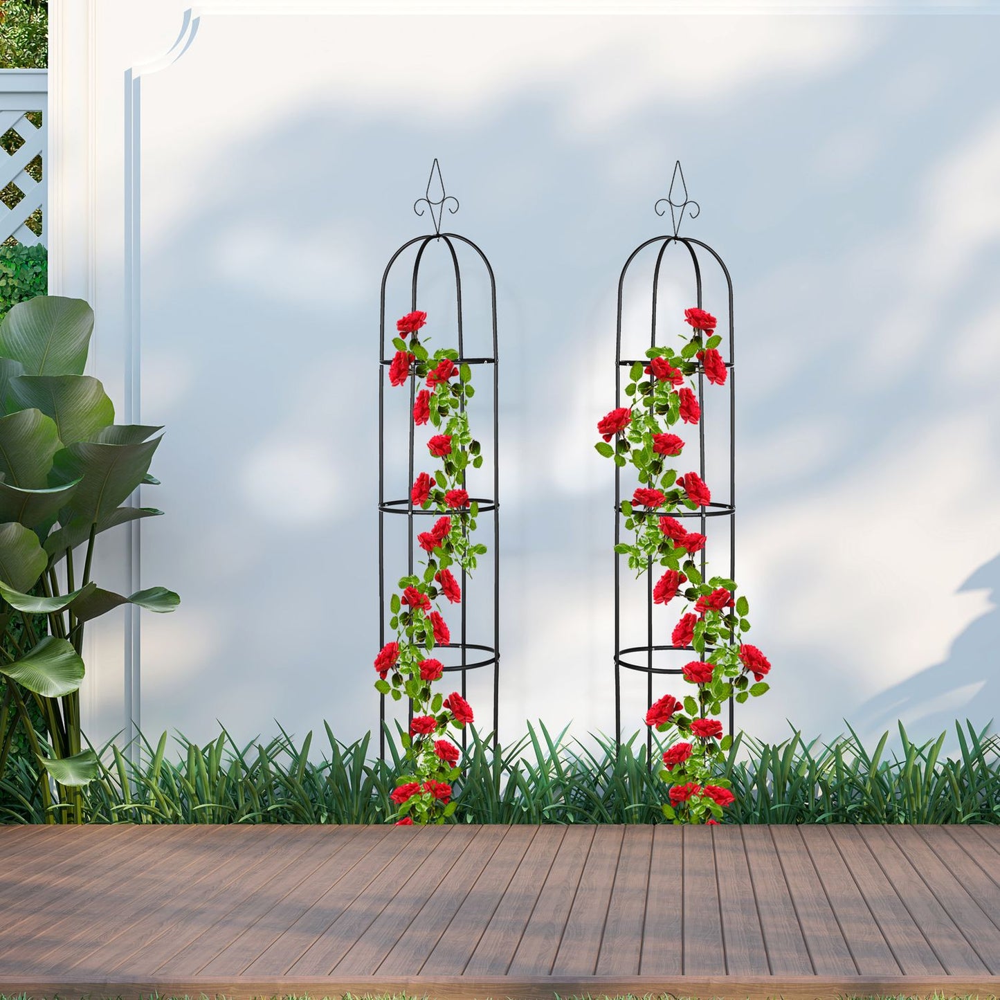 Set of 2 Garden Obelisks 200 cm Black