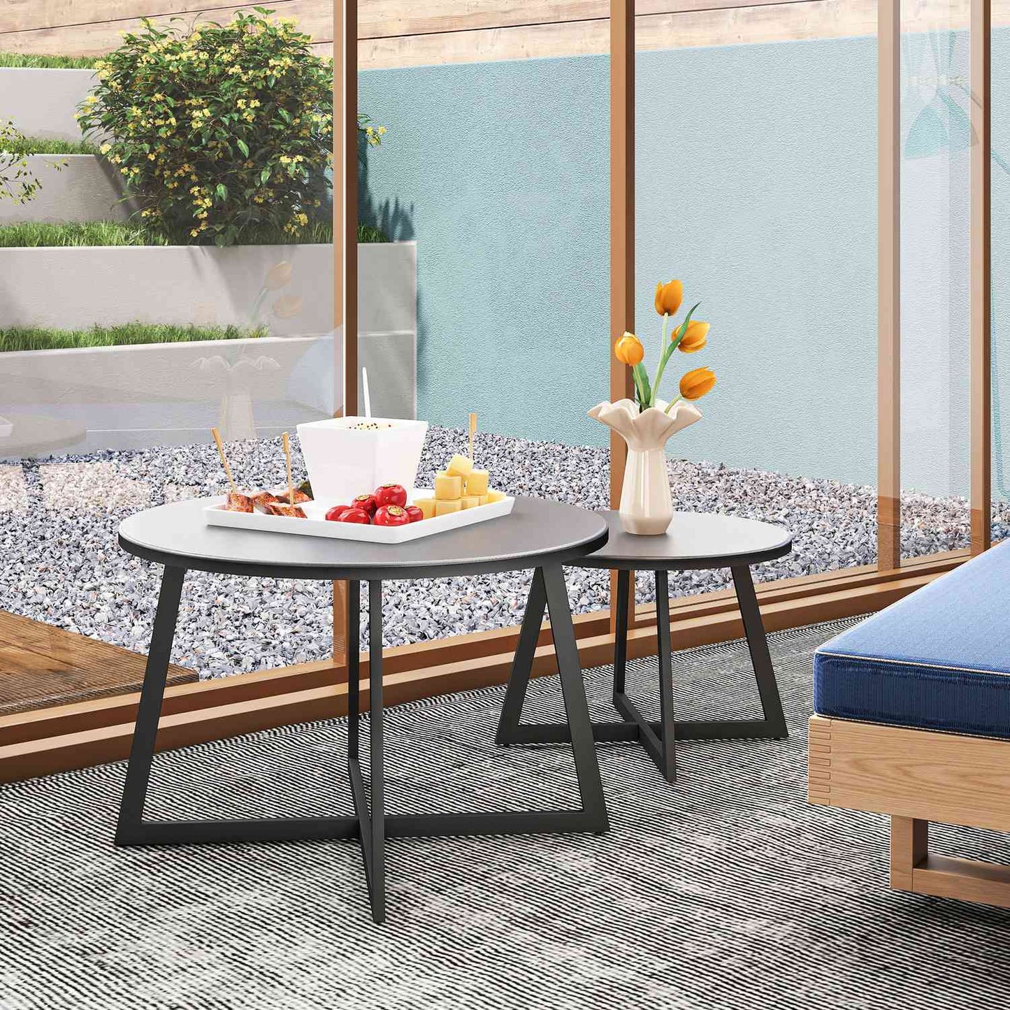 Outdoor Stackable Glass Side Tables - Round, Weather Resistant