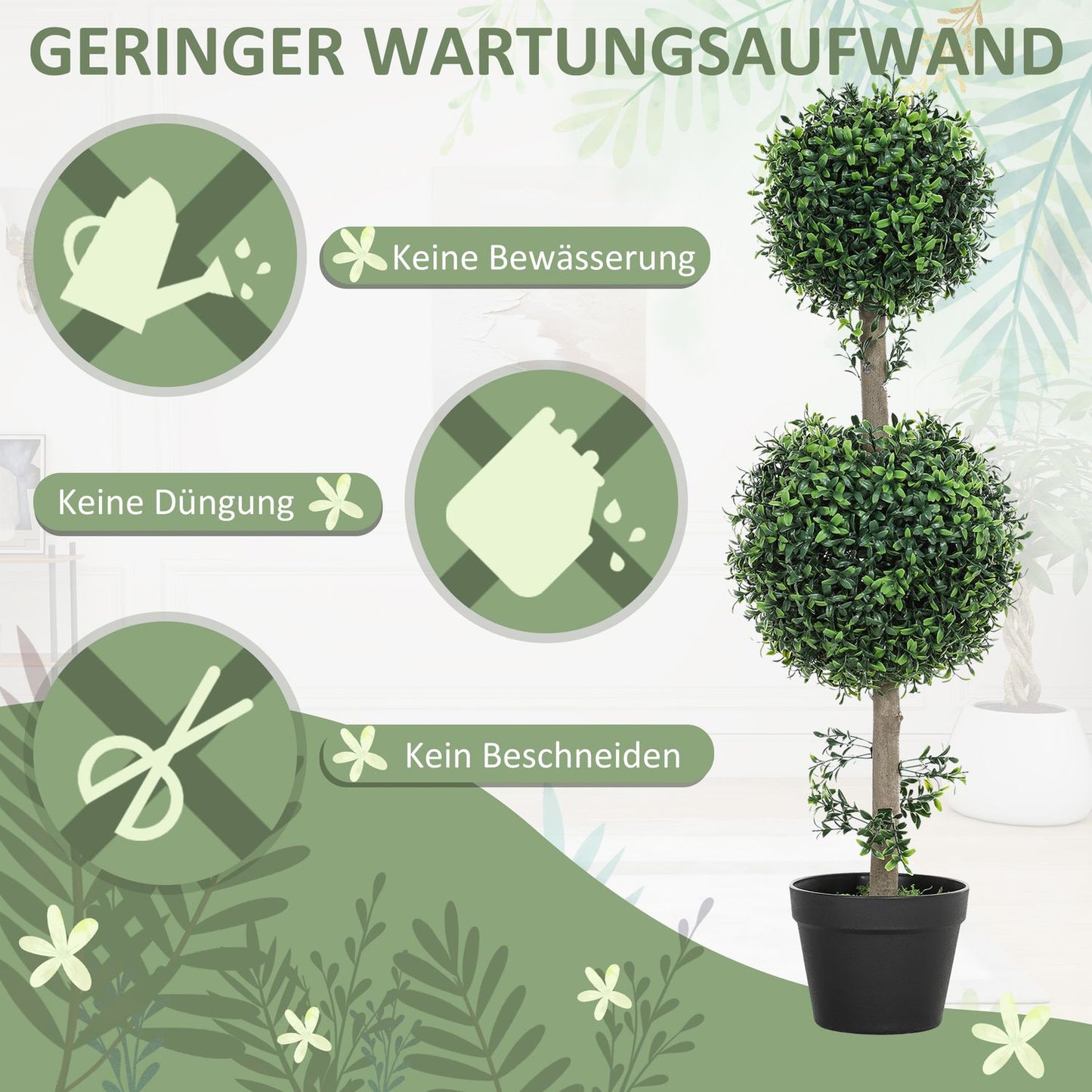 Set of 2 artificial plants, artificial boxwood plants, UV-protected, with pot, green