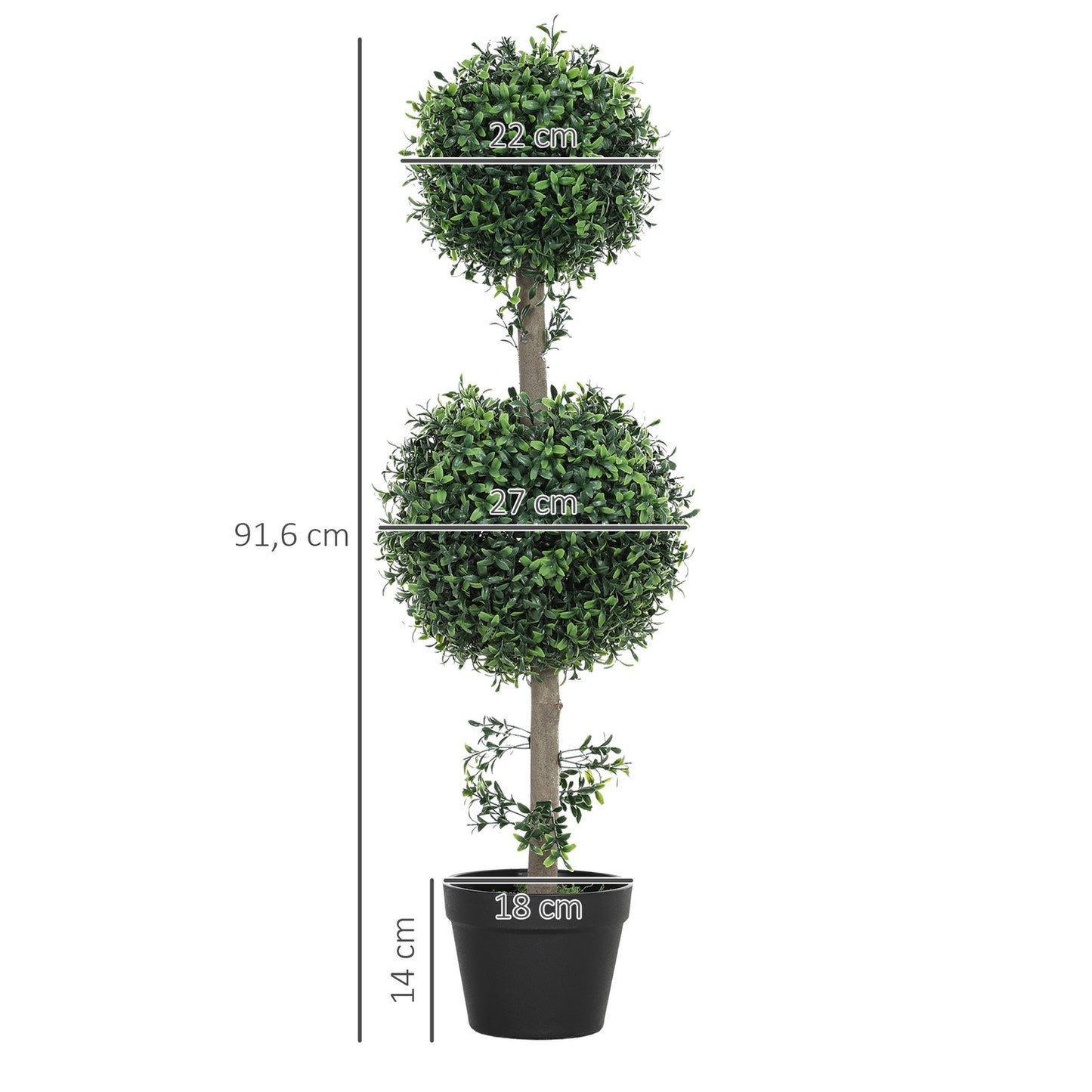 Set of 2 artificial plants, artificial boxwood plants, UV-protected, with pot, green
