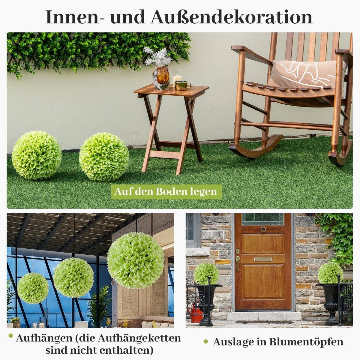 Set of 2 boxwood balls, UV-resistant decorative balls, topiary artificial plant, decorative plant, diameter 28 cm, green
